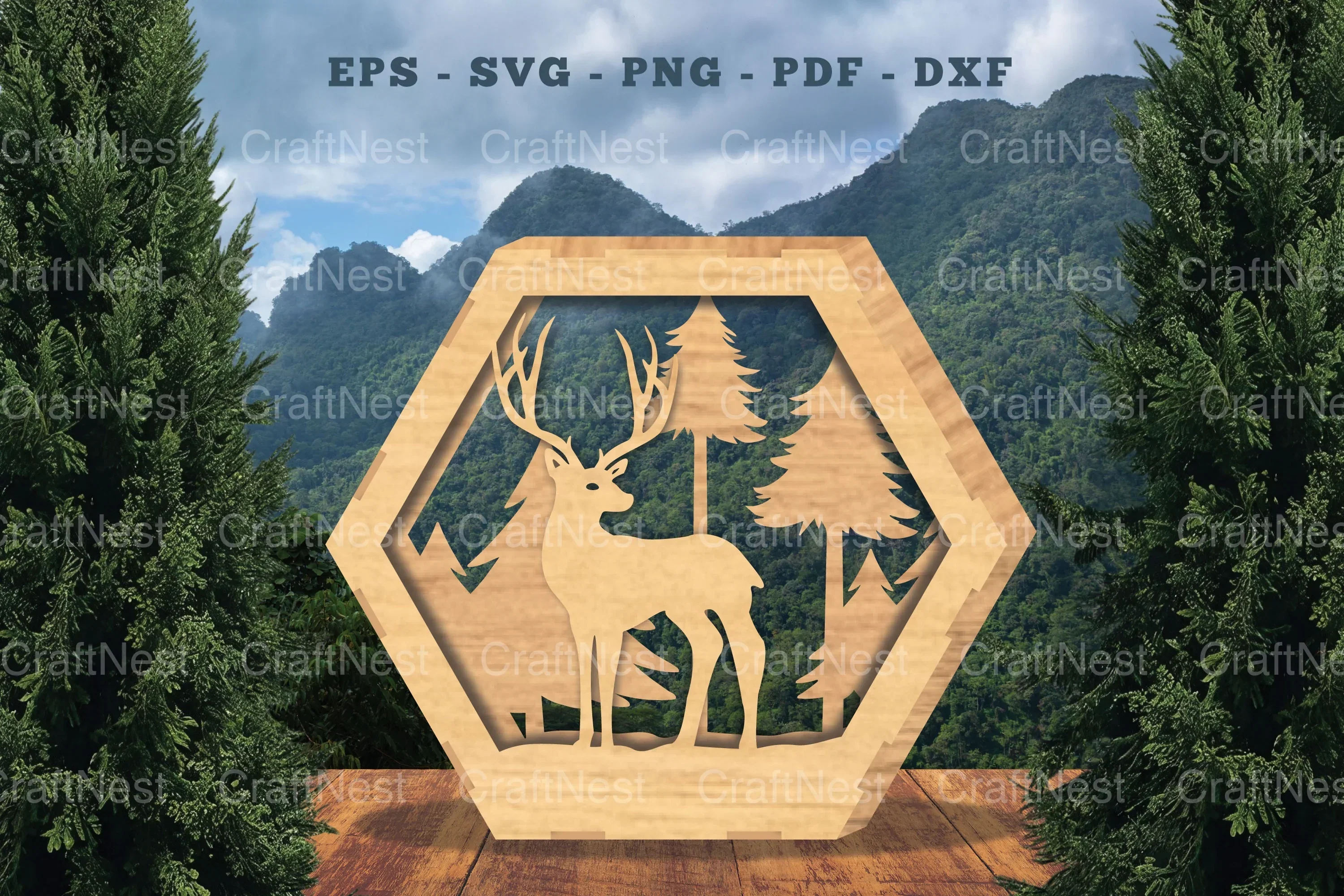 Deer Hexagon Laser Cut Home Decor SVG Bundle