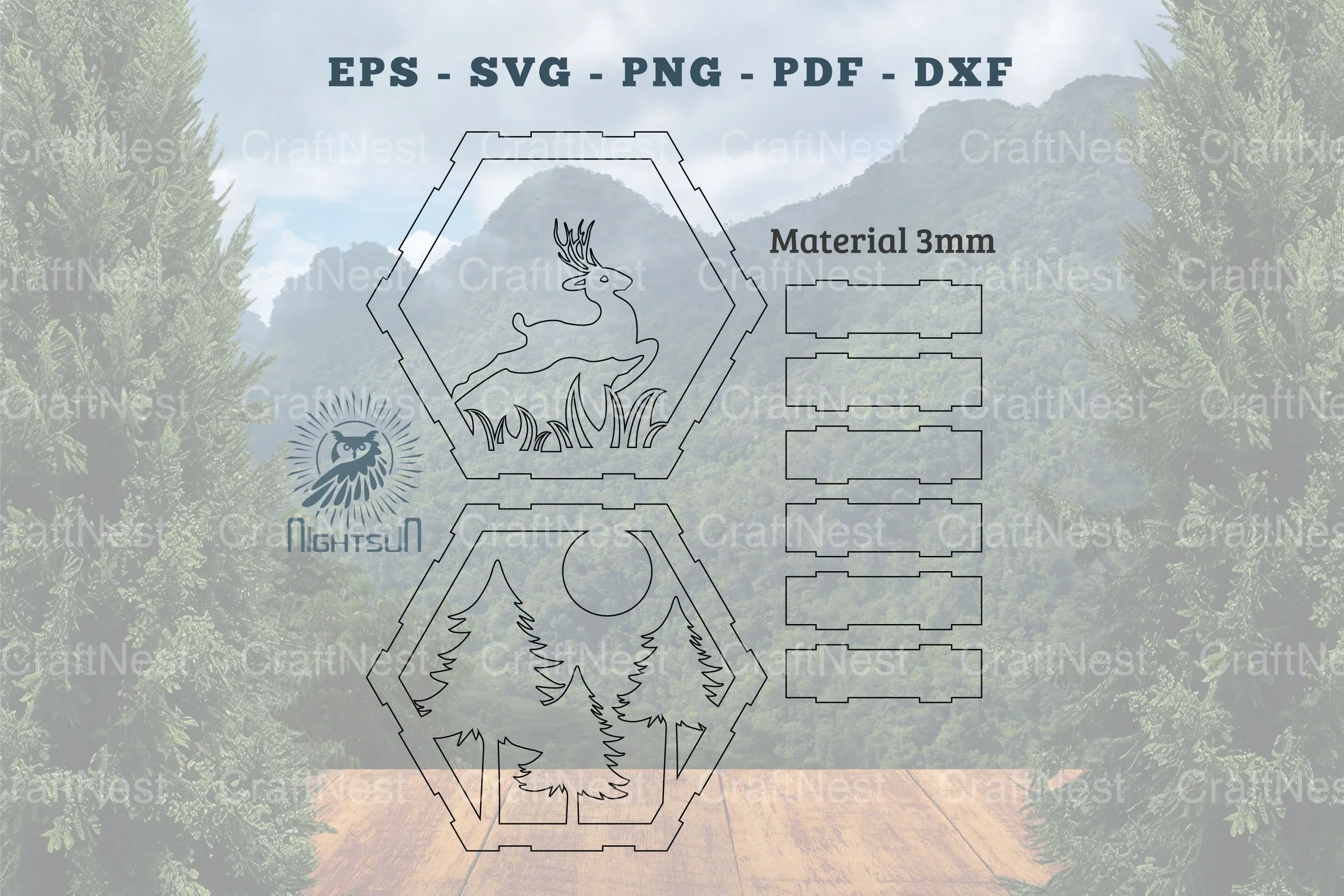 Deer Hexagon Laser Cut Home Decor SVG Bundle - Image 2