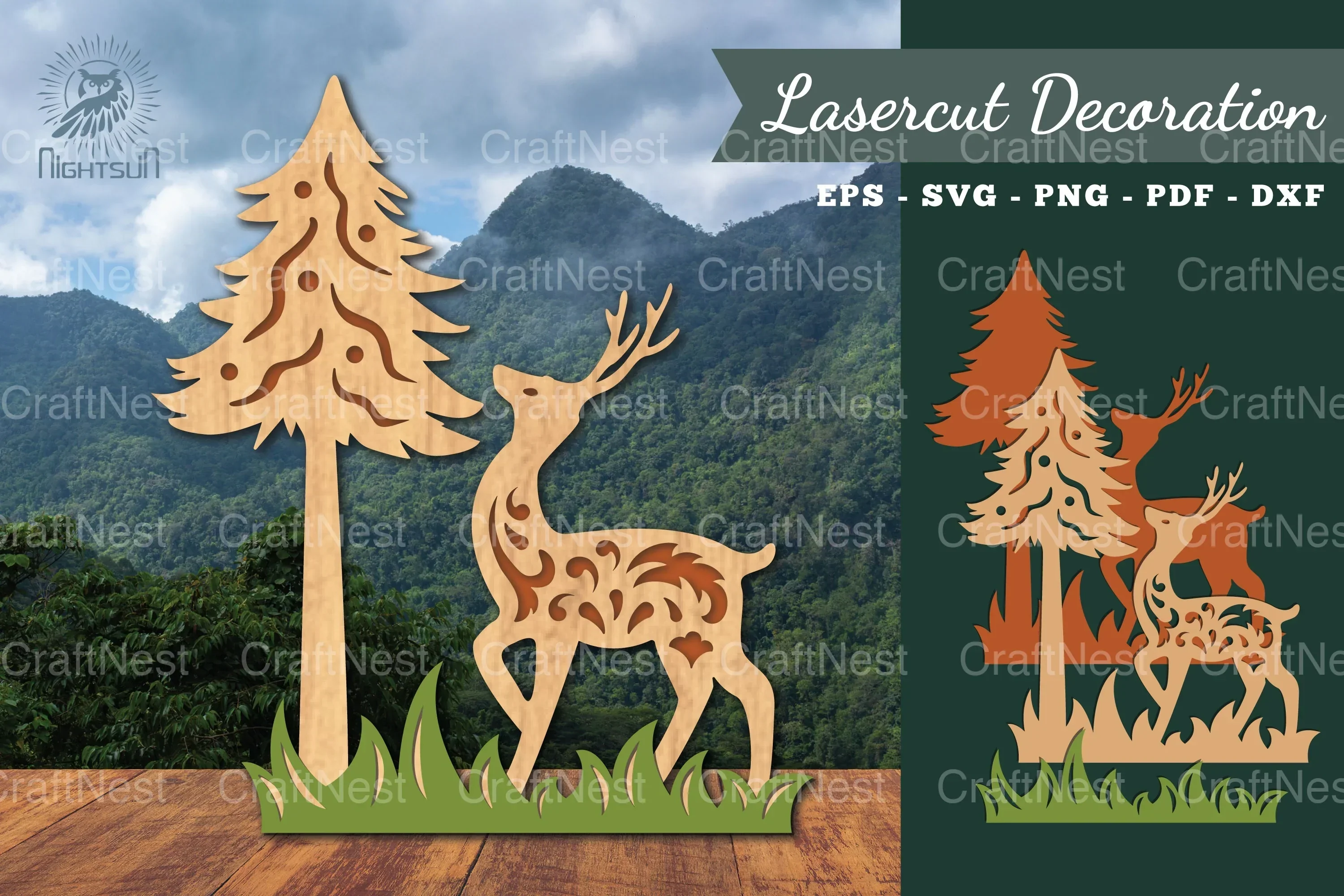 Deer in Forest Laser Cut Decoration Clipart Bundle