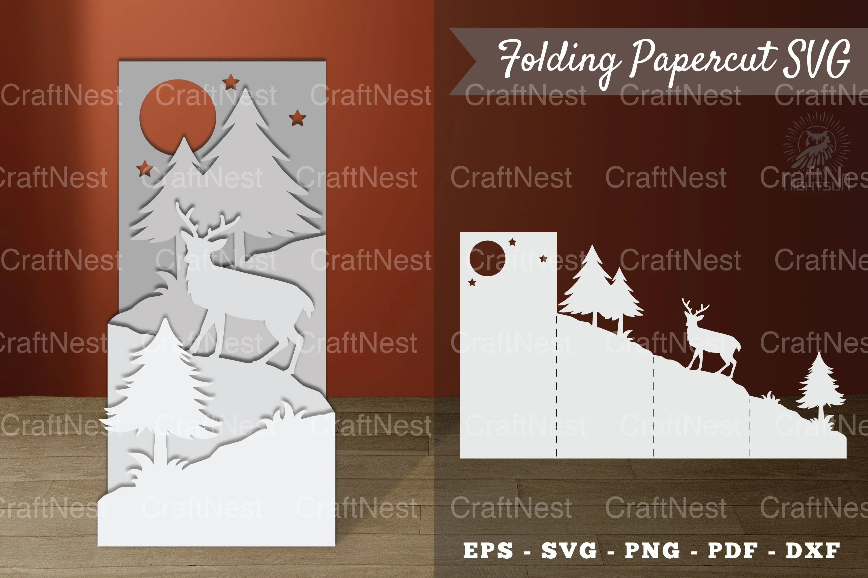 Deer in Forest Papercut Clipart Bundle