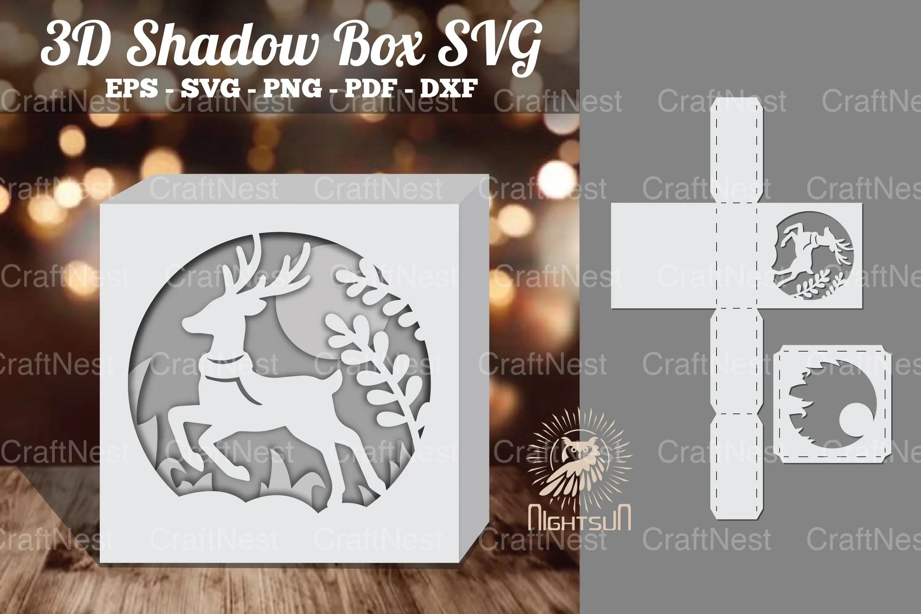 Deer in Forest Papercut Shadow Box Design Bundle