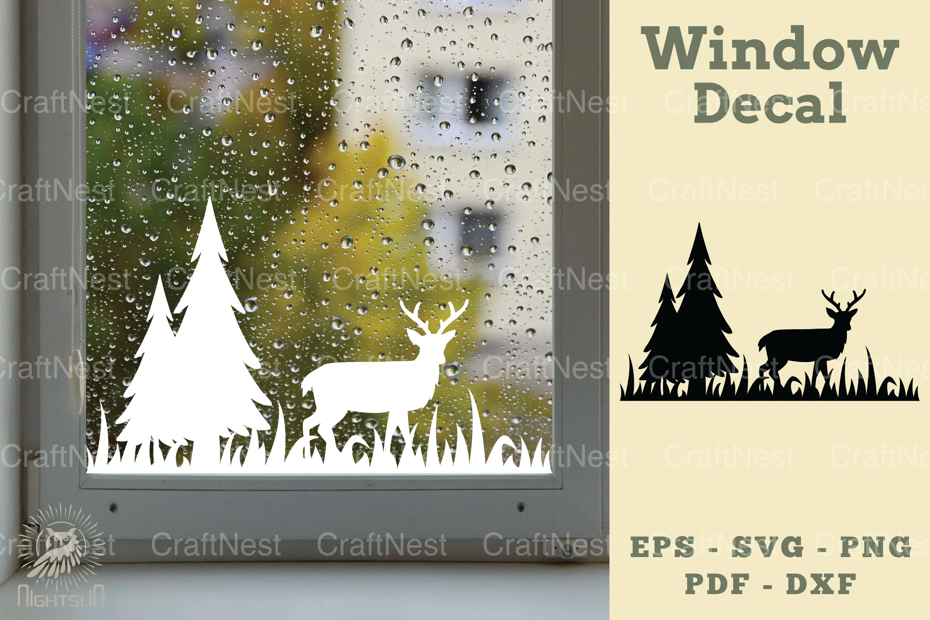 Deer in Forest Window Decal Clipart Bundle