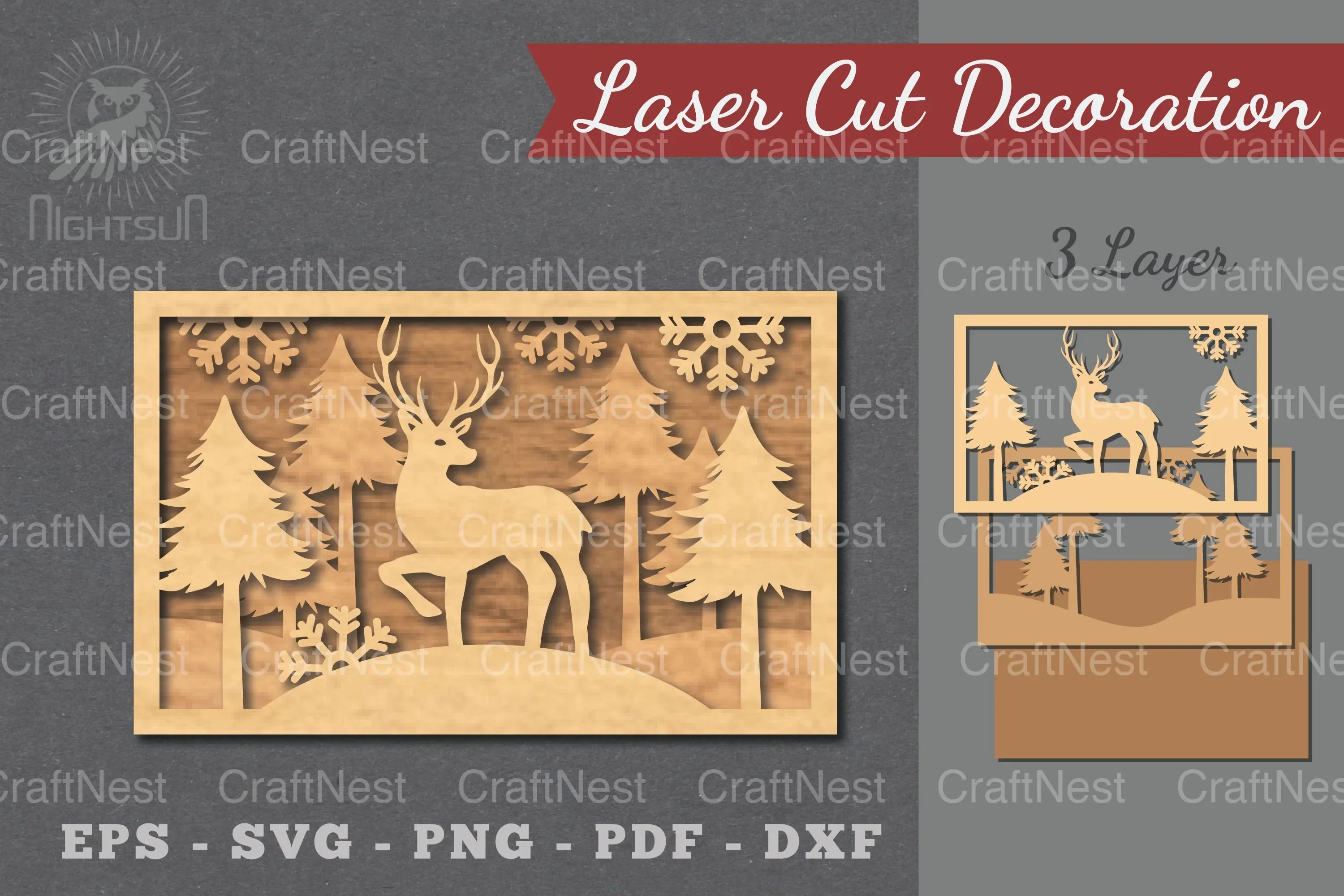Deer Scene Laser Cut Home Decor Clipart Bundle