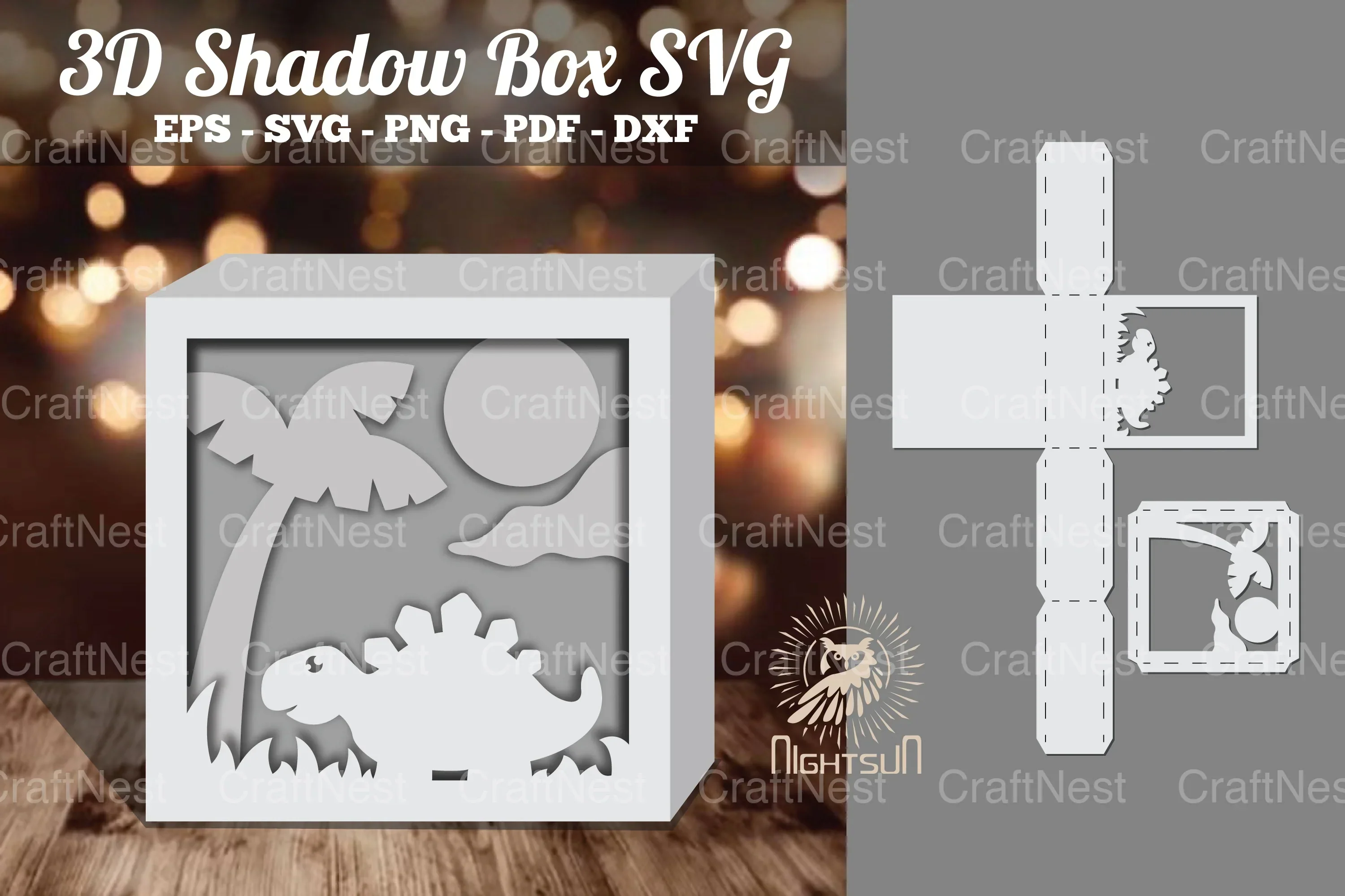 Dinosaur 3D Papercut Shadow Box SVG Bundle
