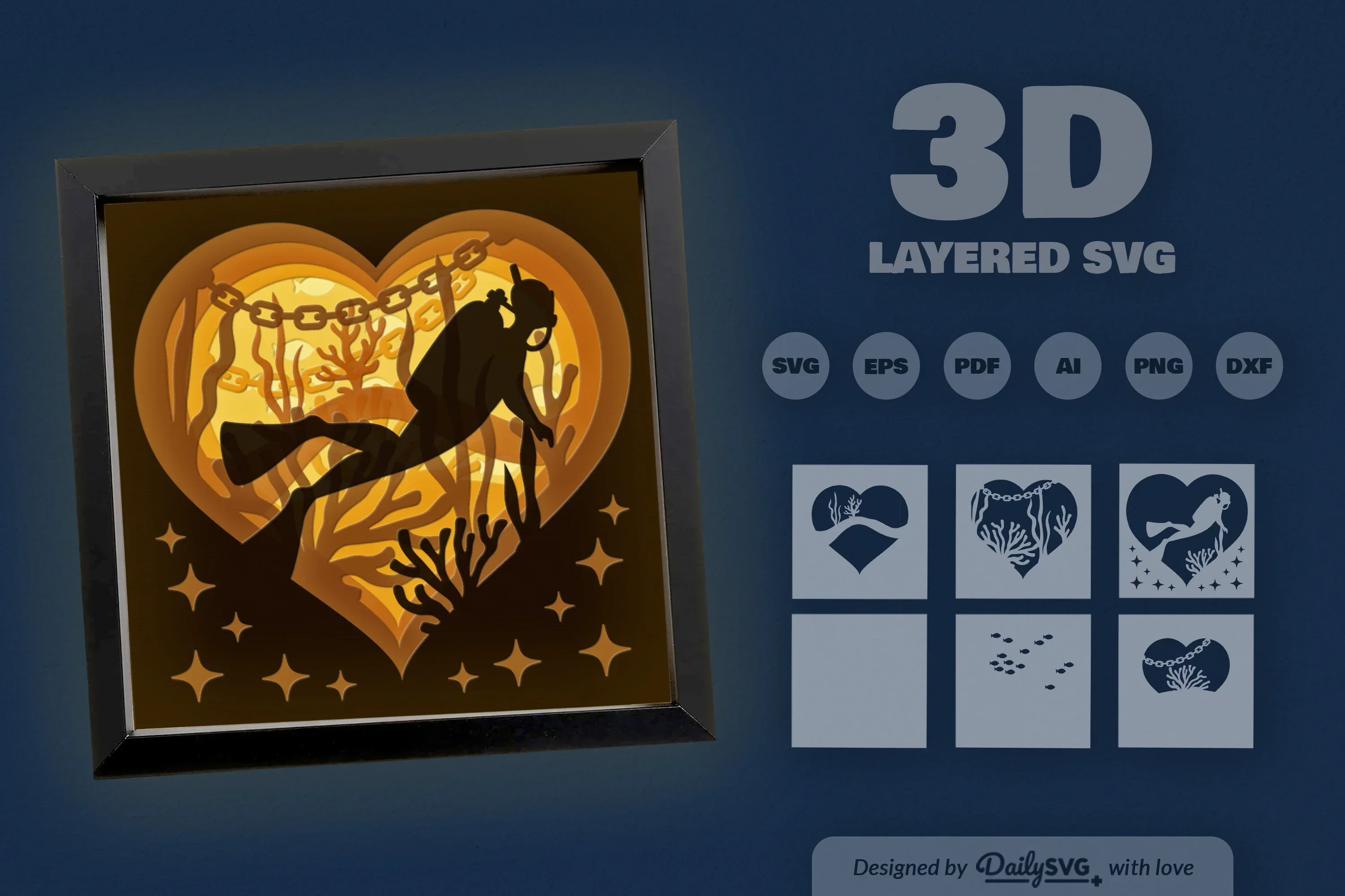 Dive Into Ocean Heart Papercut SVG Bundle - Image 3