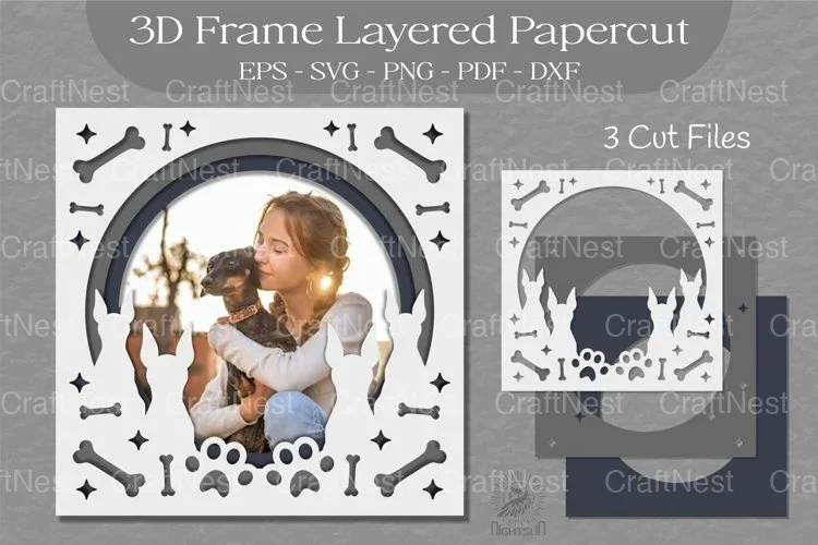 Dog 3D Frame Layered SVG Bundle