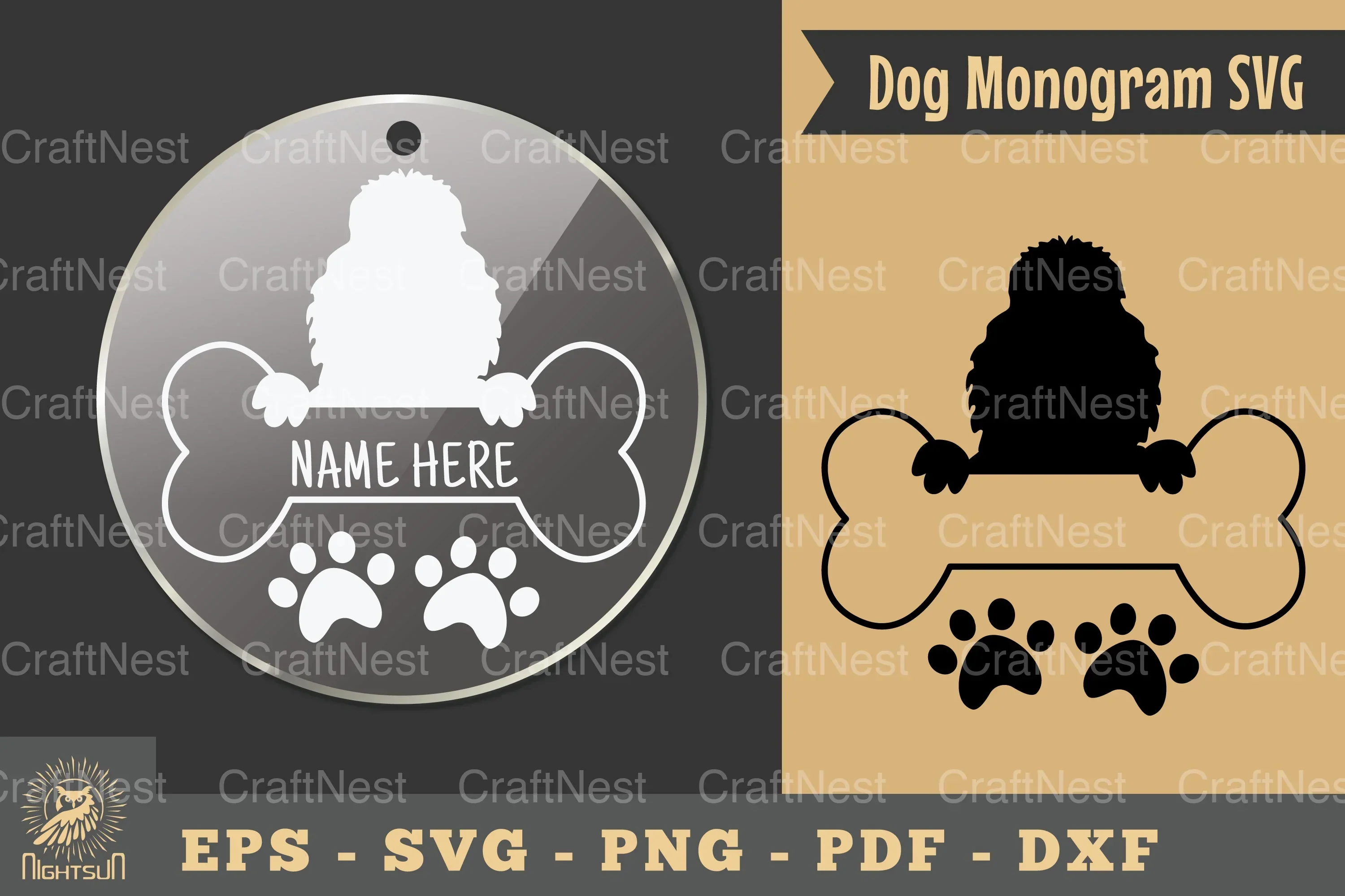 Dog Monogram Keychain Design Silhouette Clipart Bundle