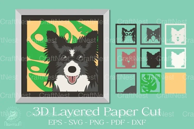 Dog Summer 3D Layered Papercut Clipart Bundle