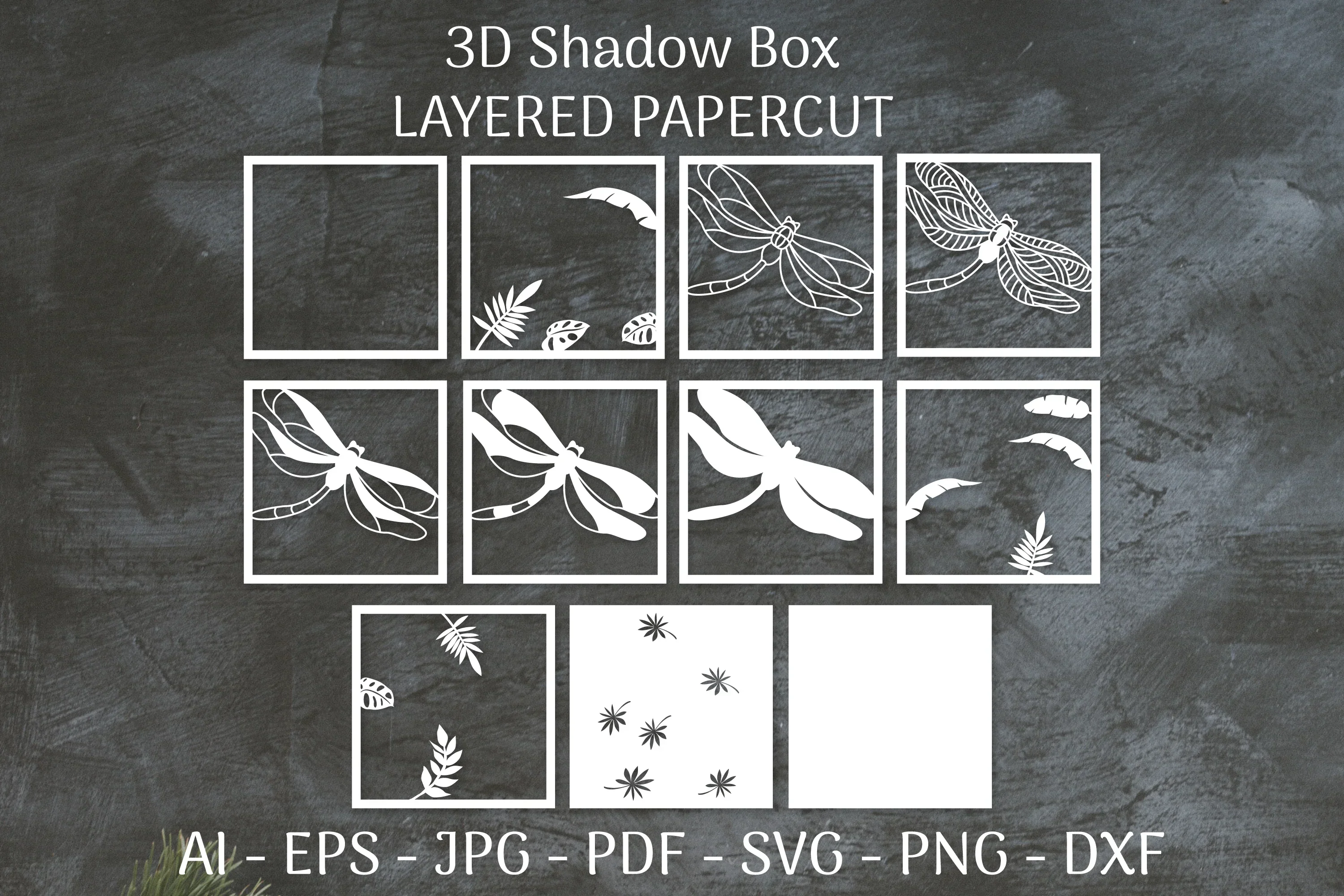 Dragonfly and Flowers Layered Papercut Nature SVG Bundle