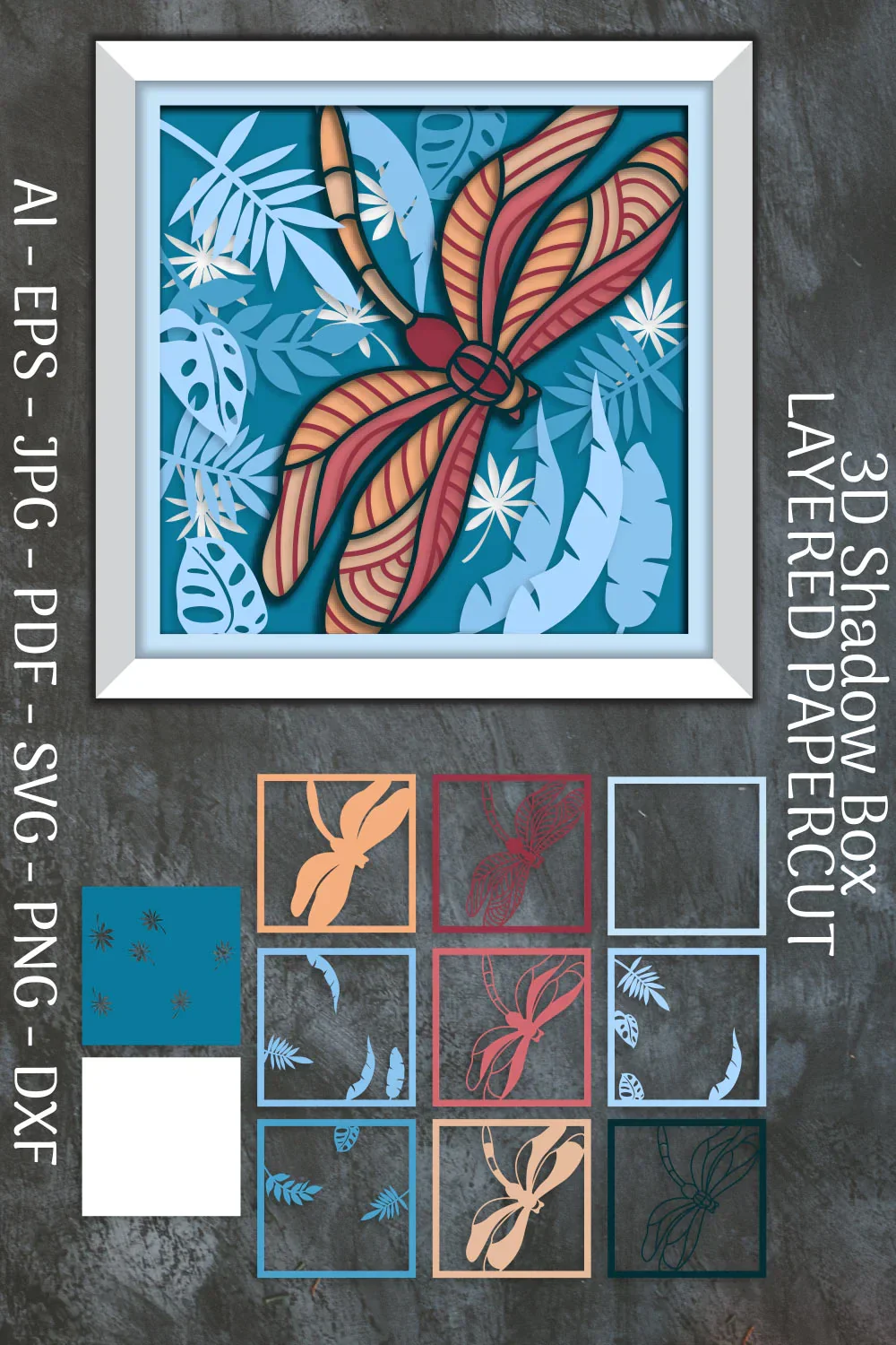 Dragonfly and Flowers Layered Papercut Nature SVG Bundle - Image 2