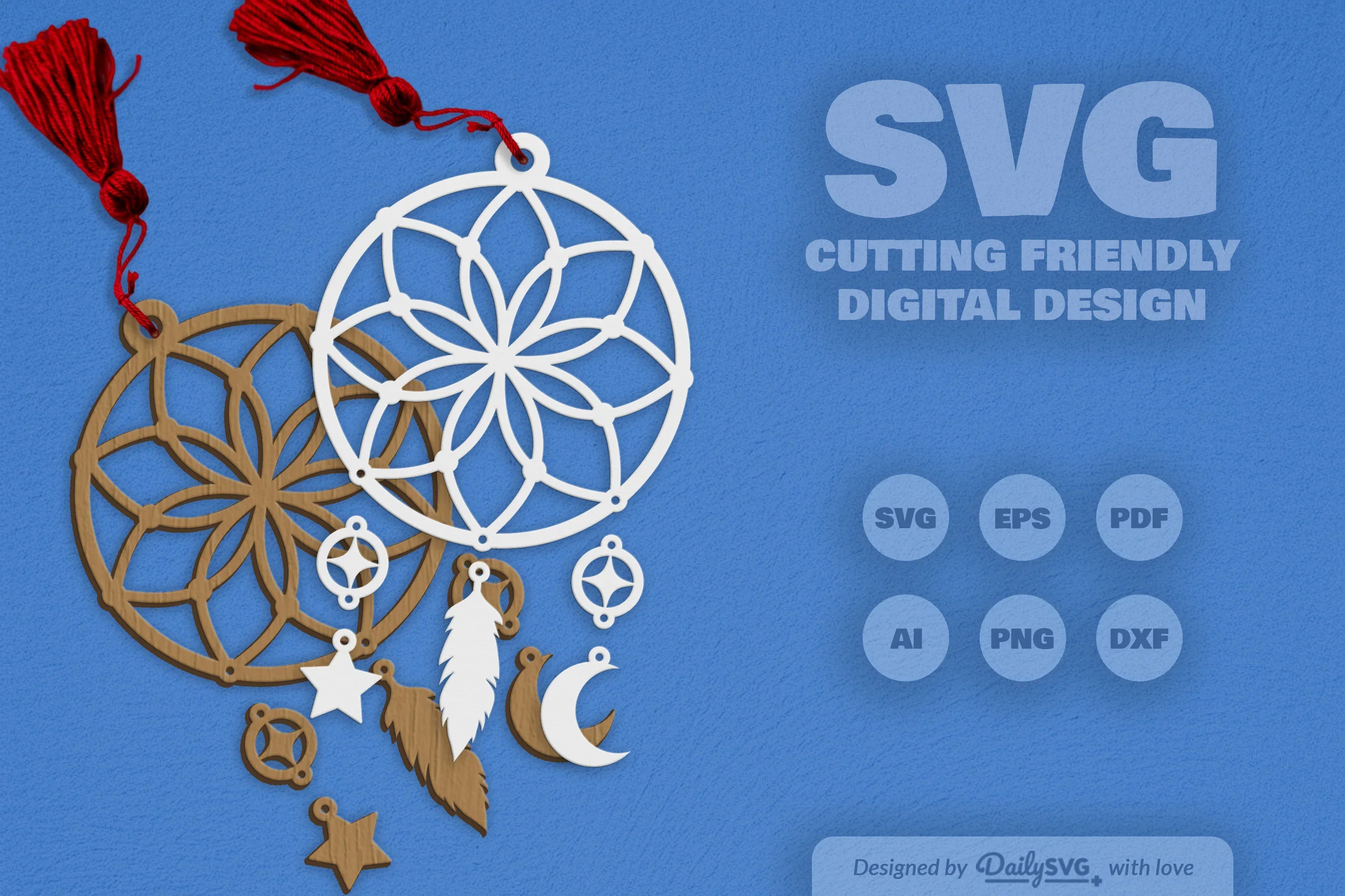 Dream Catcher Laser Cut Set Clipart SVG Bundle - Image 11