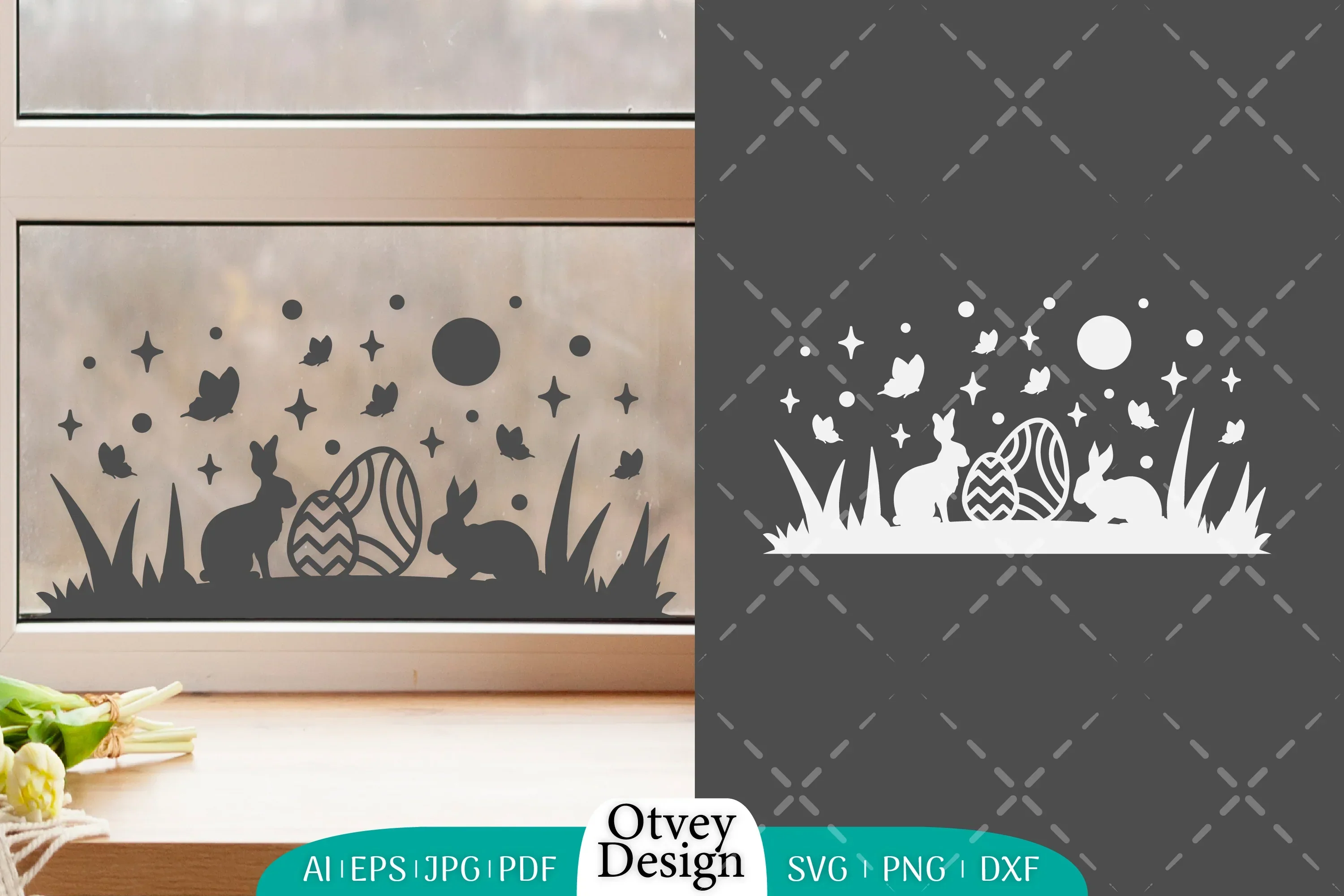 Easter Bunny Scene in Garden SVG Bundle