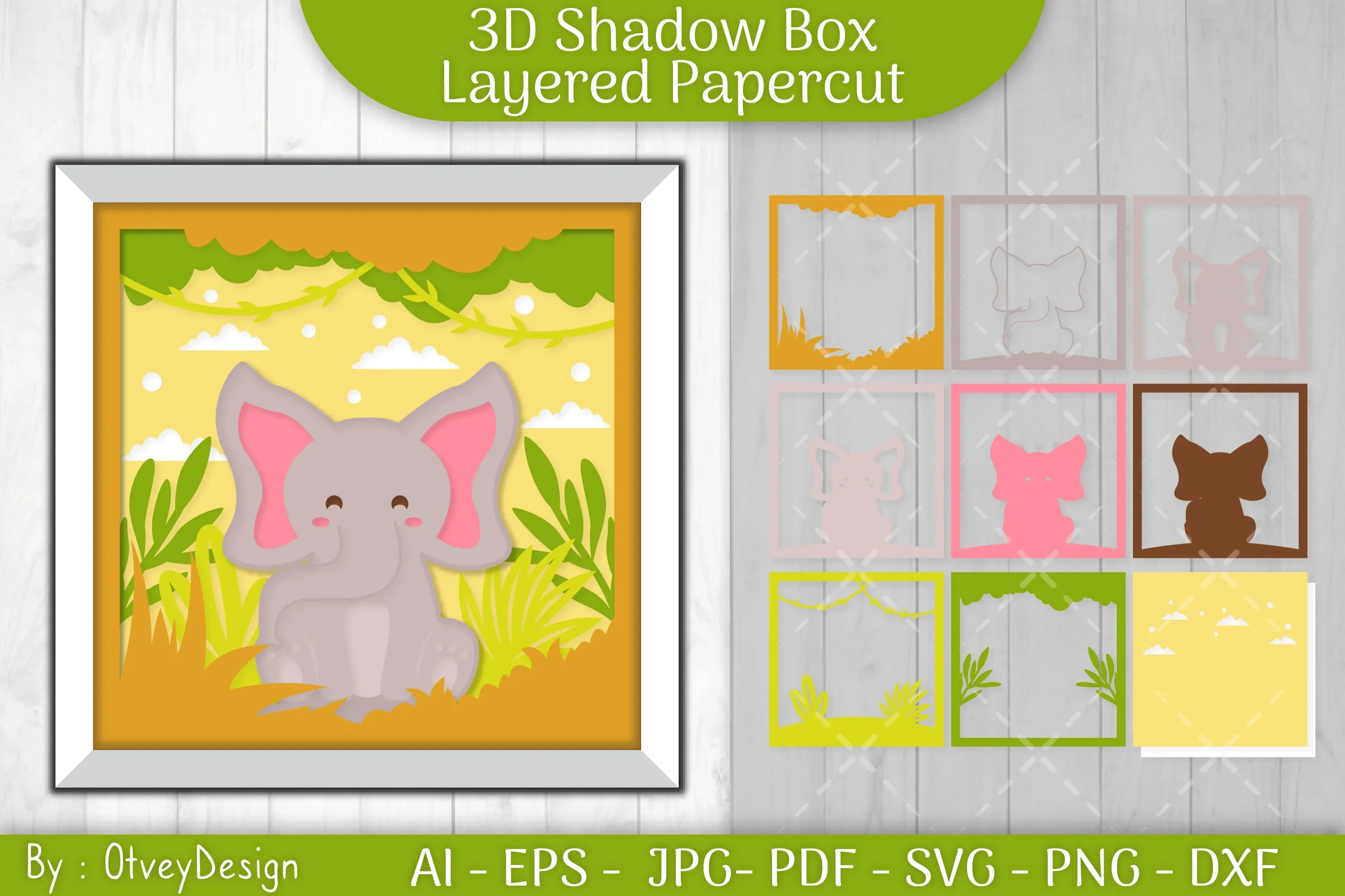 Elephant Animals Shadow Box Layered Papercut SVG Bundle - Image 2