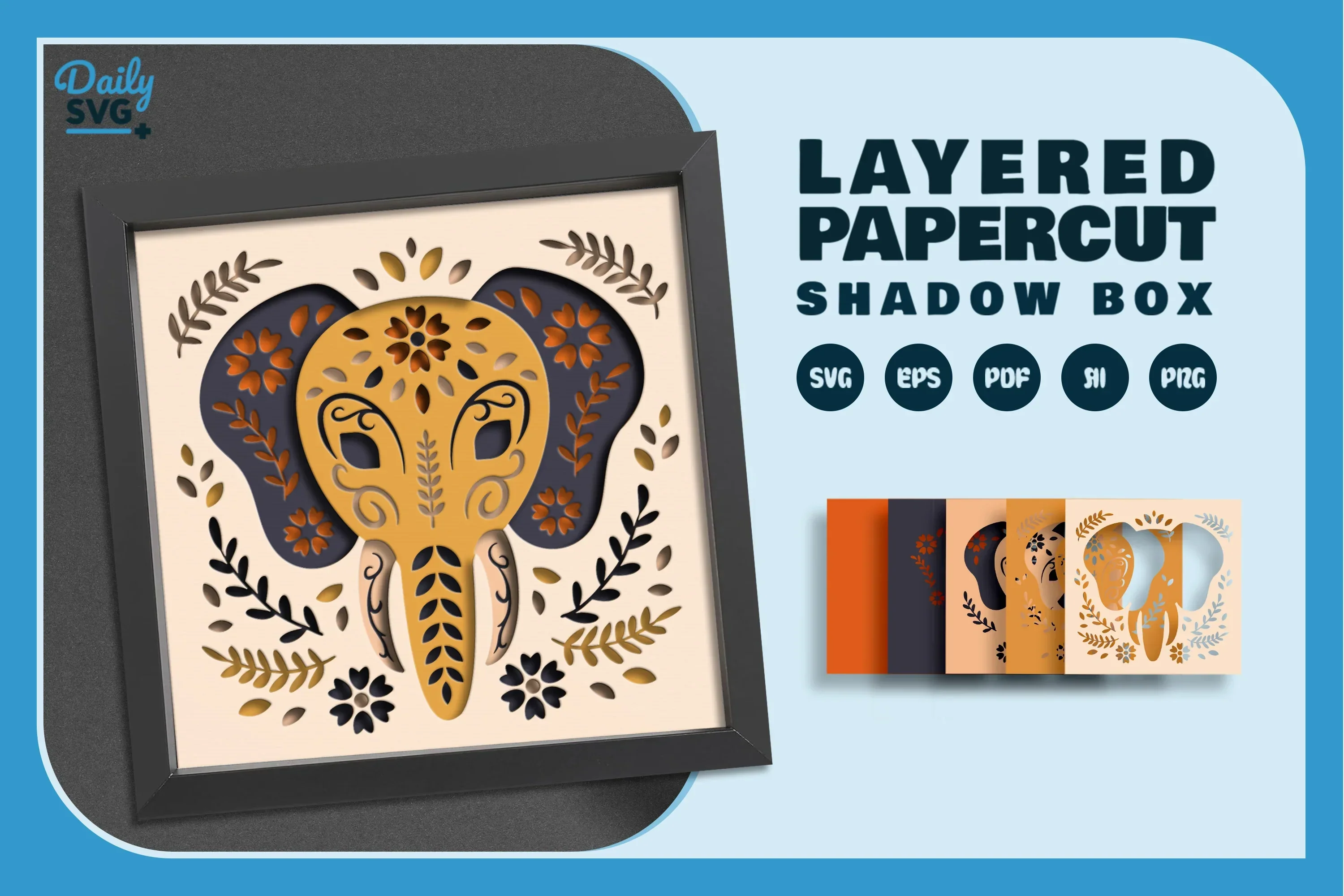 Elephant Head Folk Art Papercut SVG Bundle - Image 2