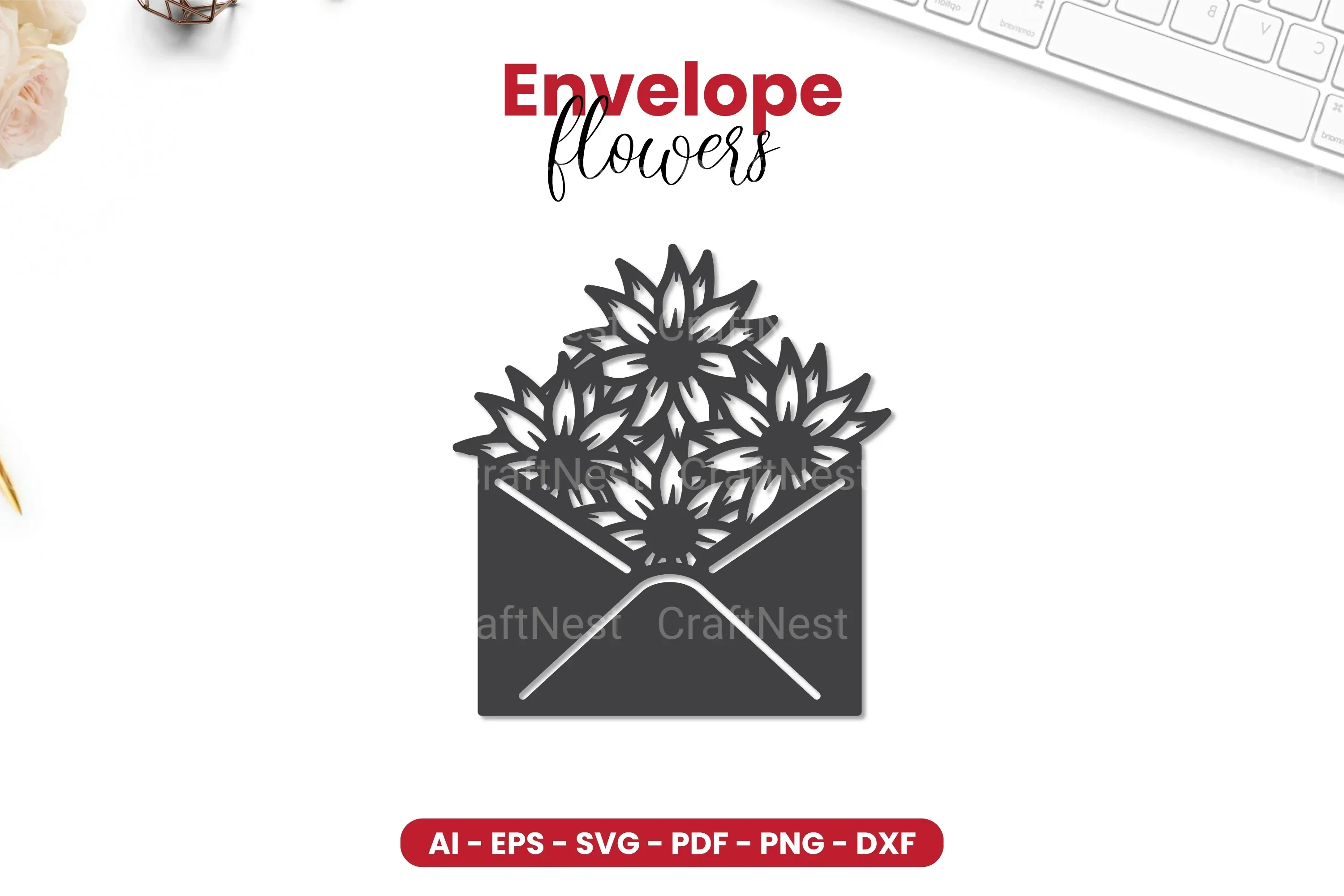 Envelope with Flowers Papercut SVG Bundle