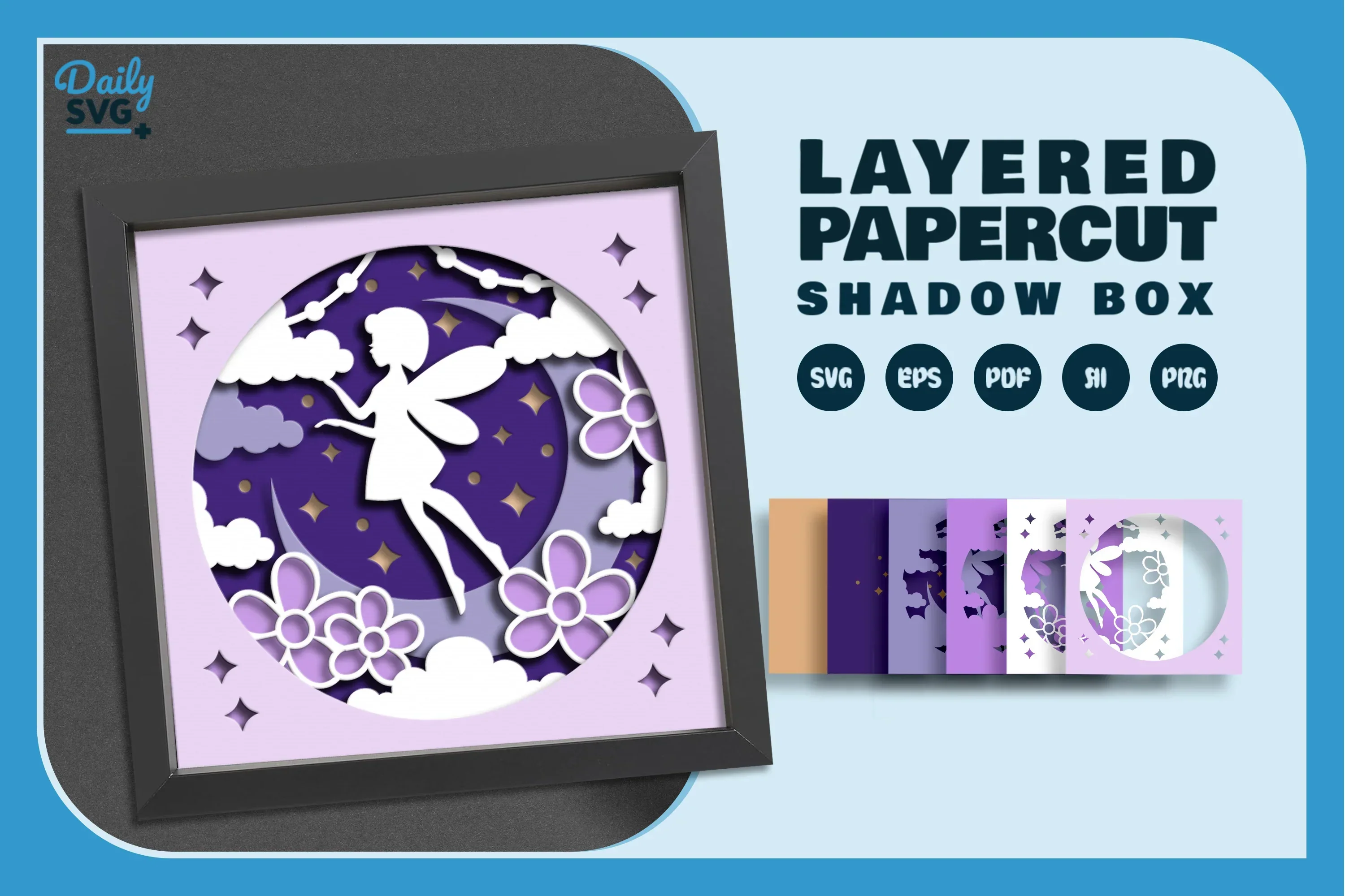 Fairy Crescent Moon Papercut SVG Bundle - Image 2