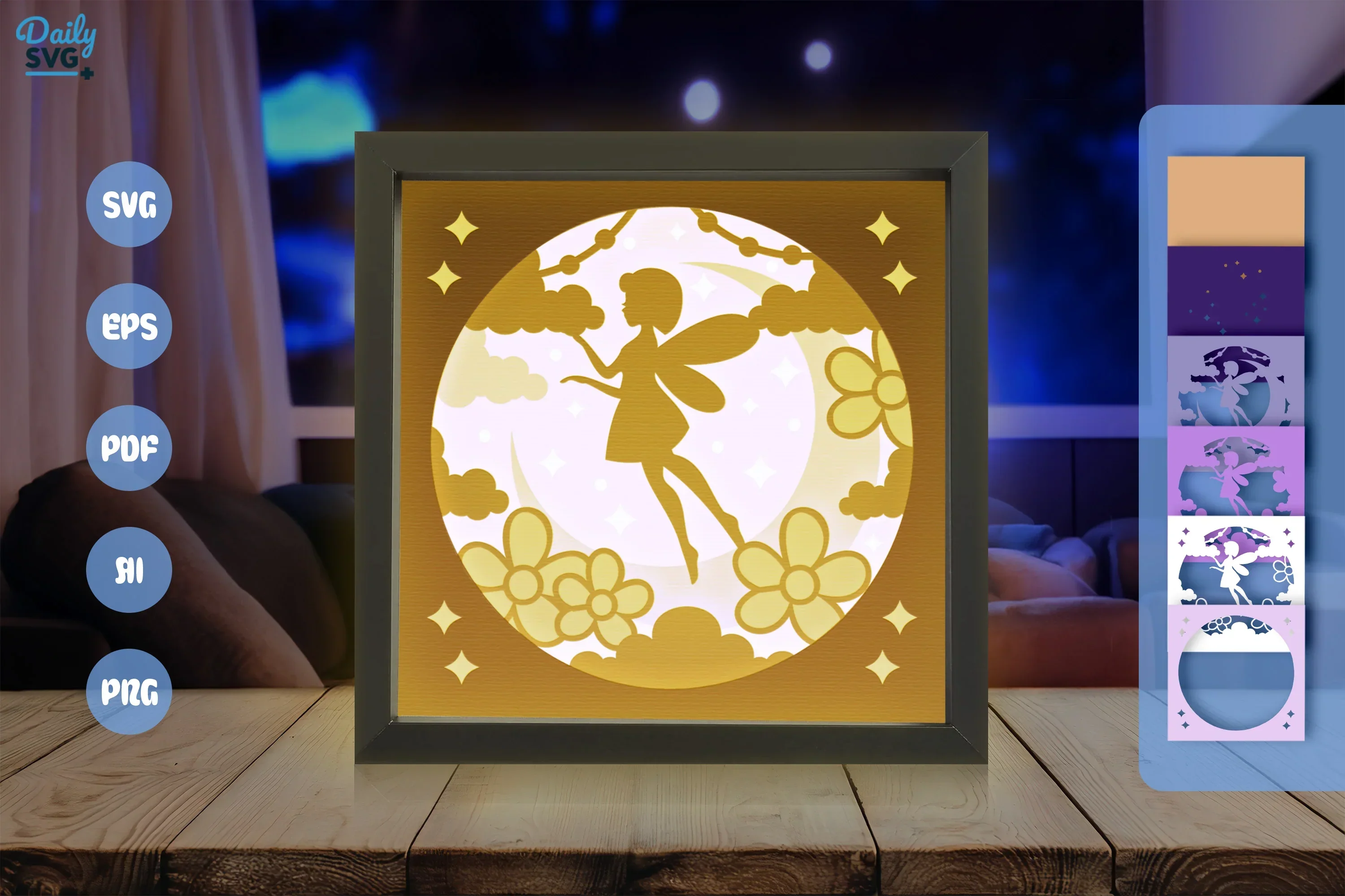Fairy Crescent Moon Papercut SVG Bundle - Image 3