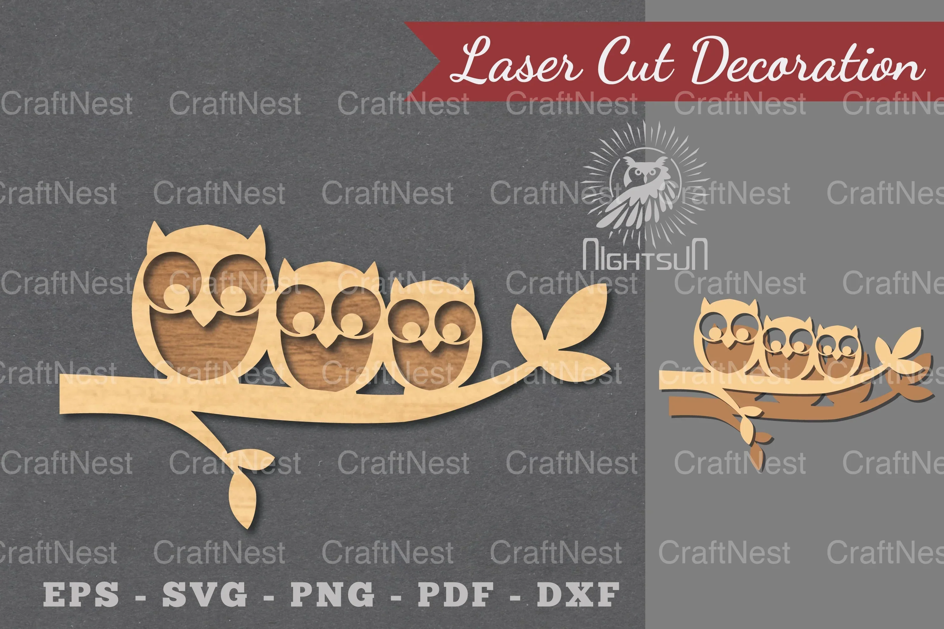 Family Owl Laser Cut Decoration - Clipart Bundle