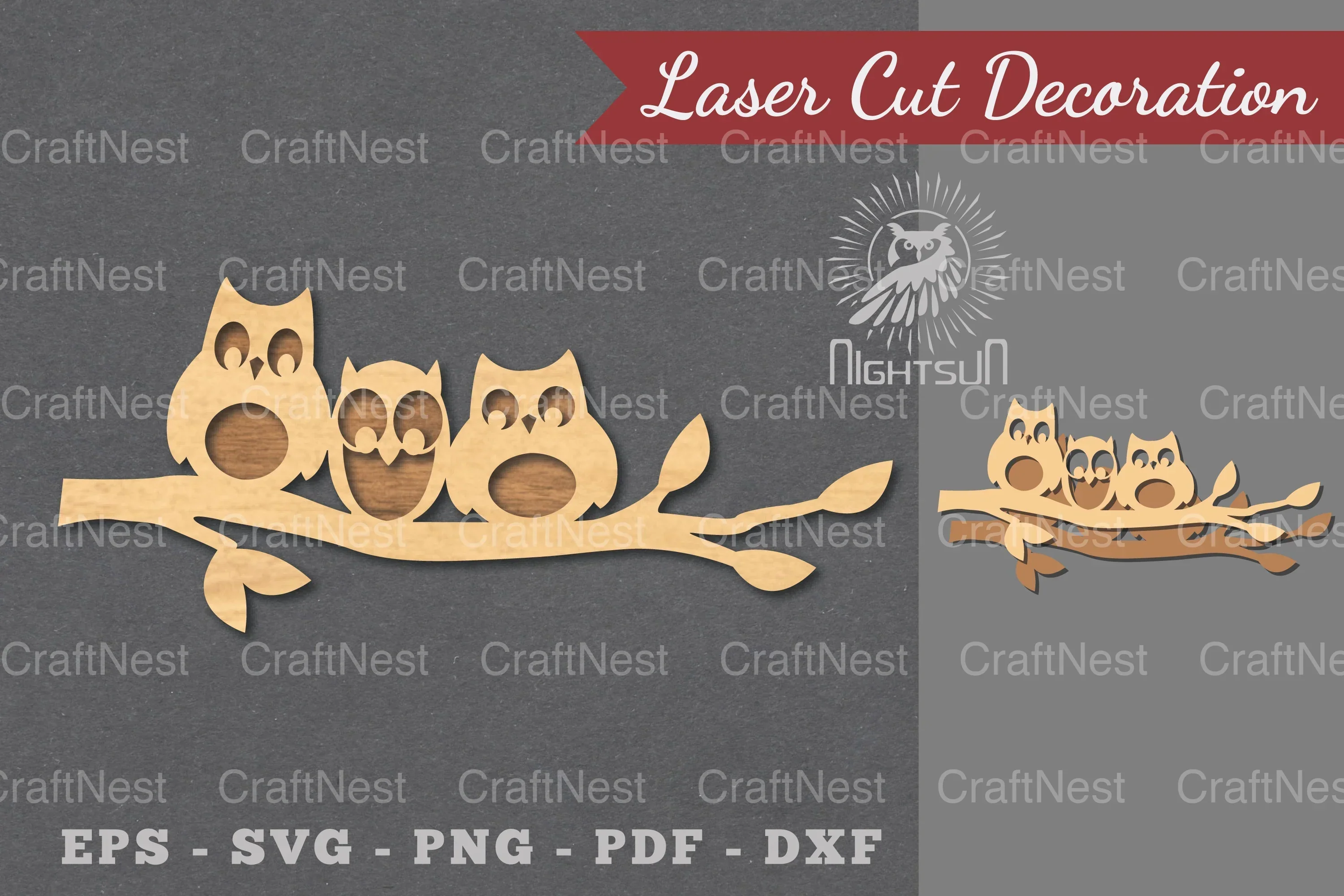 Family Owl Laser Cut Decoration Clipart Bundle