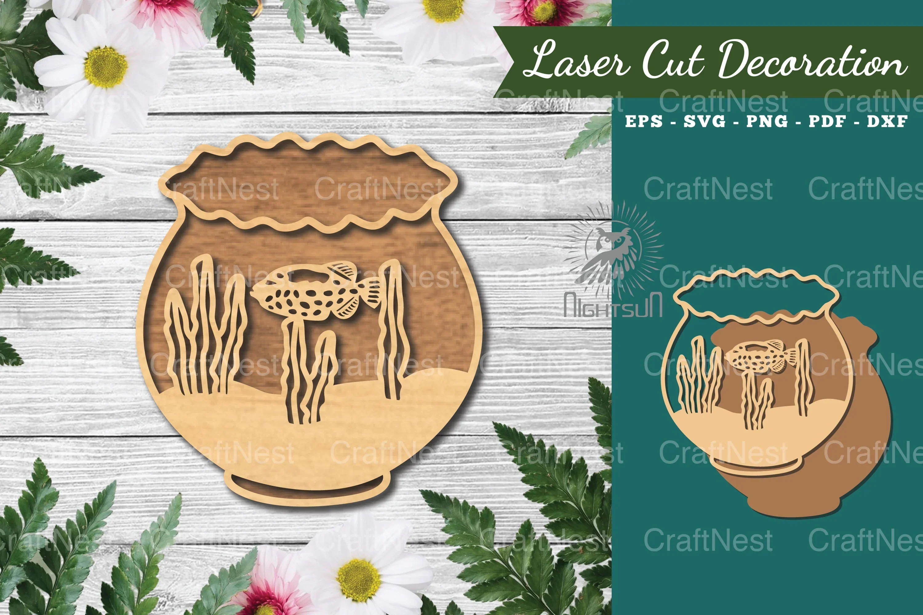 Fish in Bowl Laser Cut Decoration Clipart Bundle