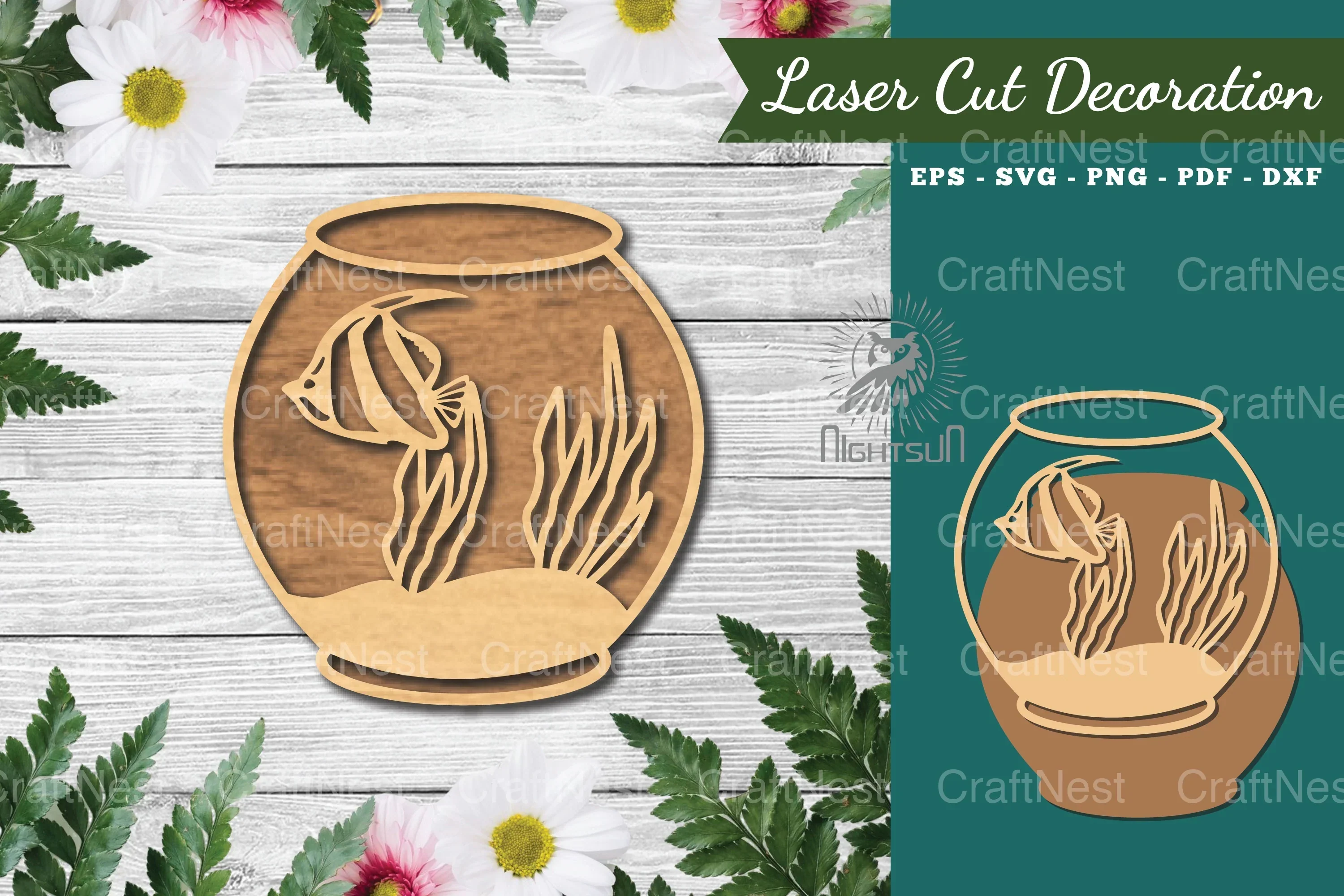 Fish in Bowl Laser Cut Decoration Clipart Bundle