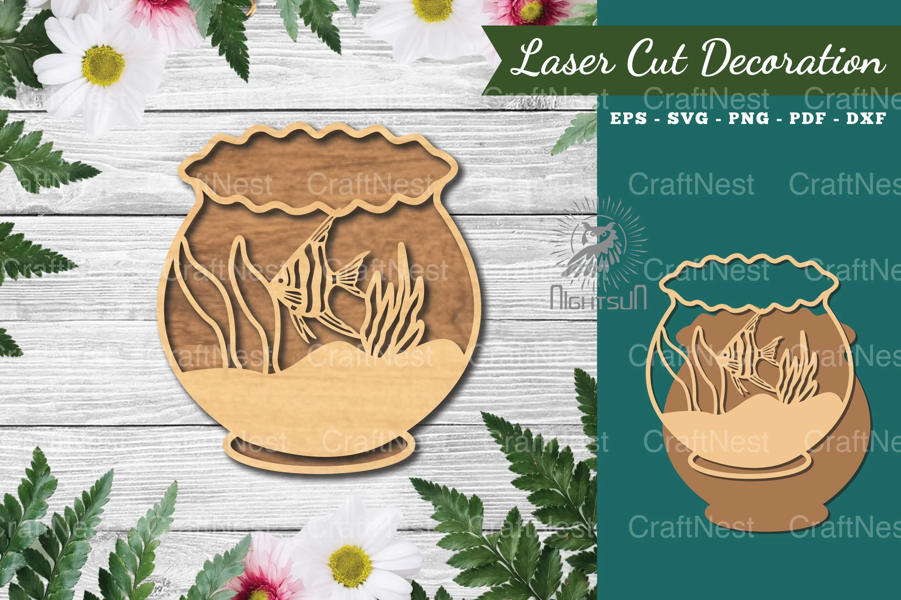 Fish in Bowl Laser Cut Decoration Clipart Bundle