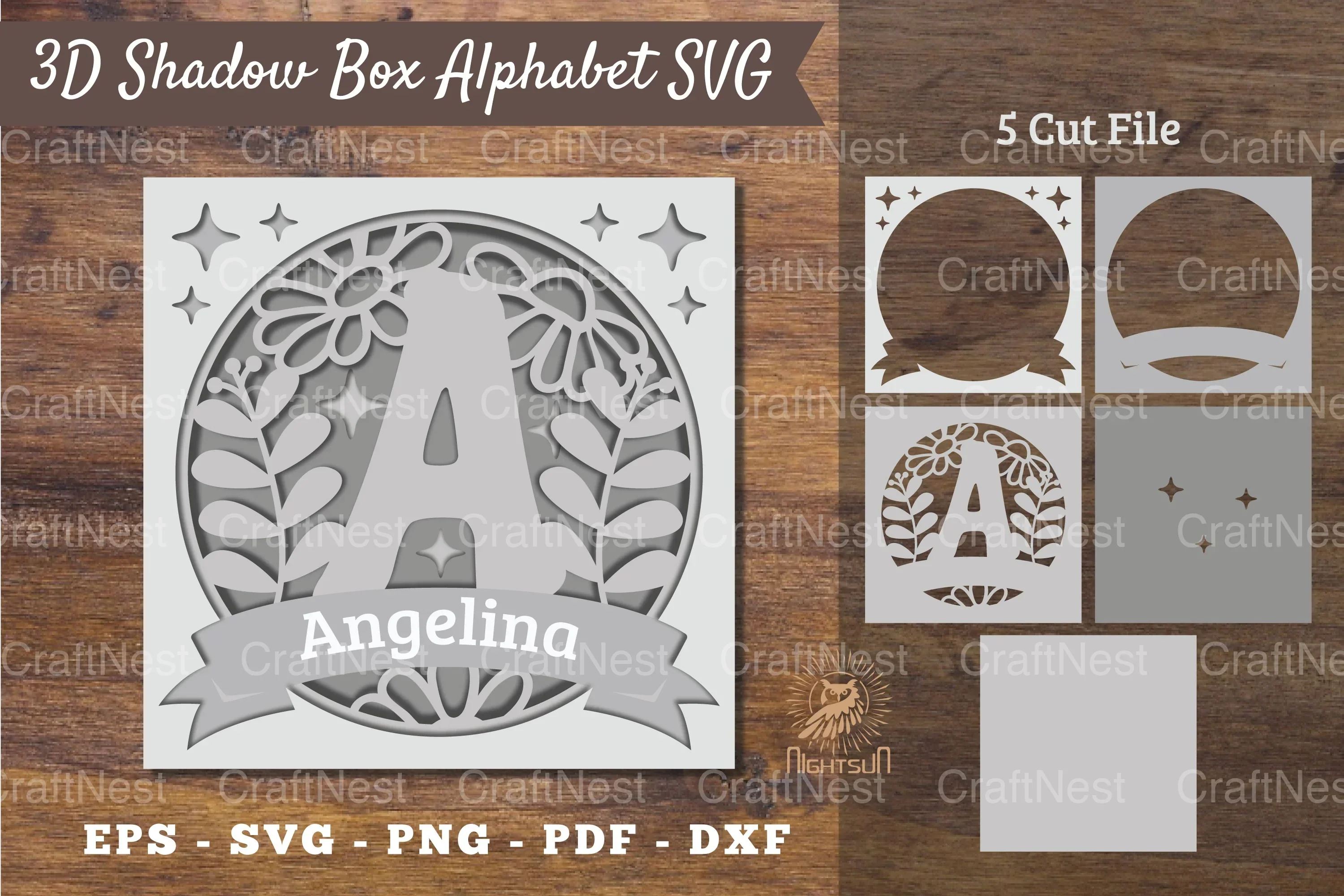Floral Alphabet Shadow Box - Letter A Clipart Bundle