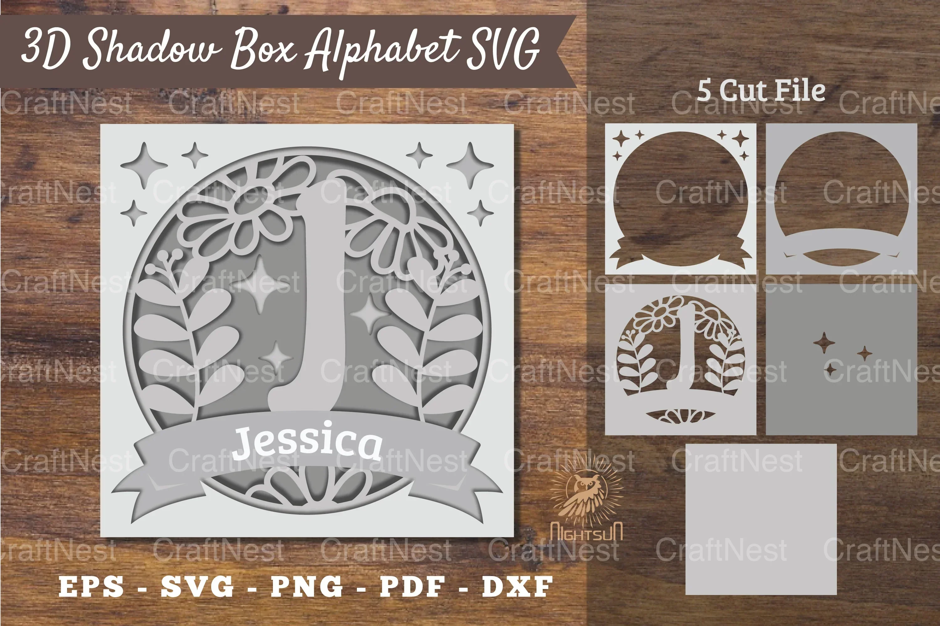 Floral Alphabet Shadow Box - Letter J Clipart Bundle