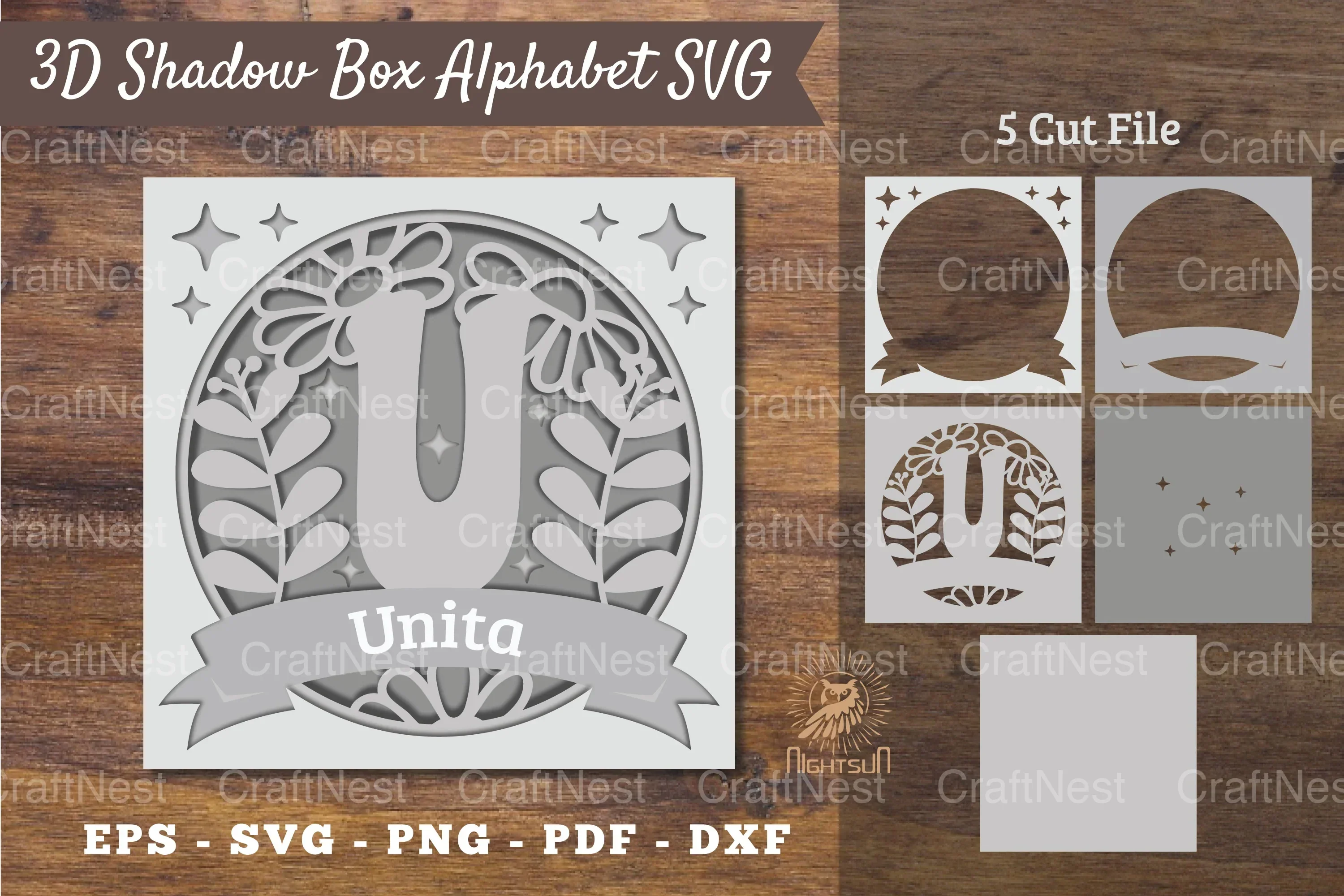 Floral Alphabet Shadow Box - Letter U Clipart Bundle