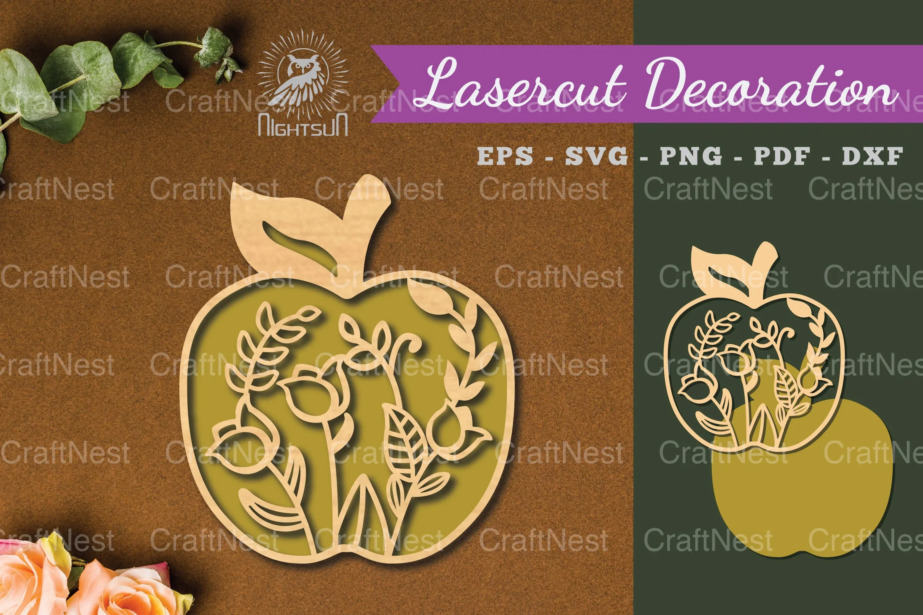 Floral Apple Laser Cut Decoration Clipart Bundle