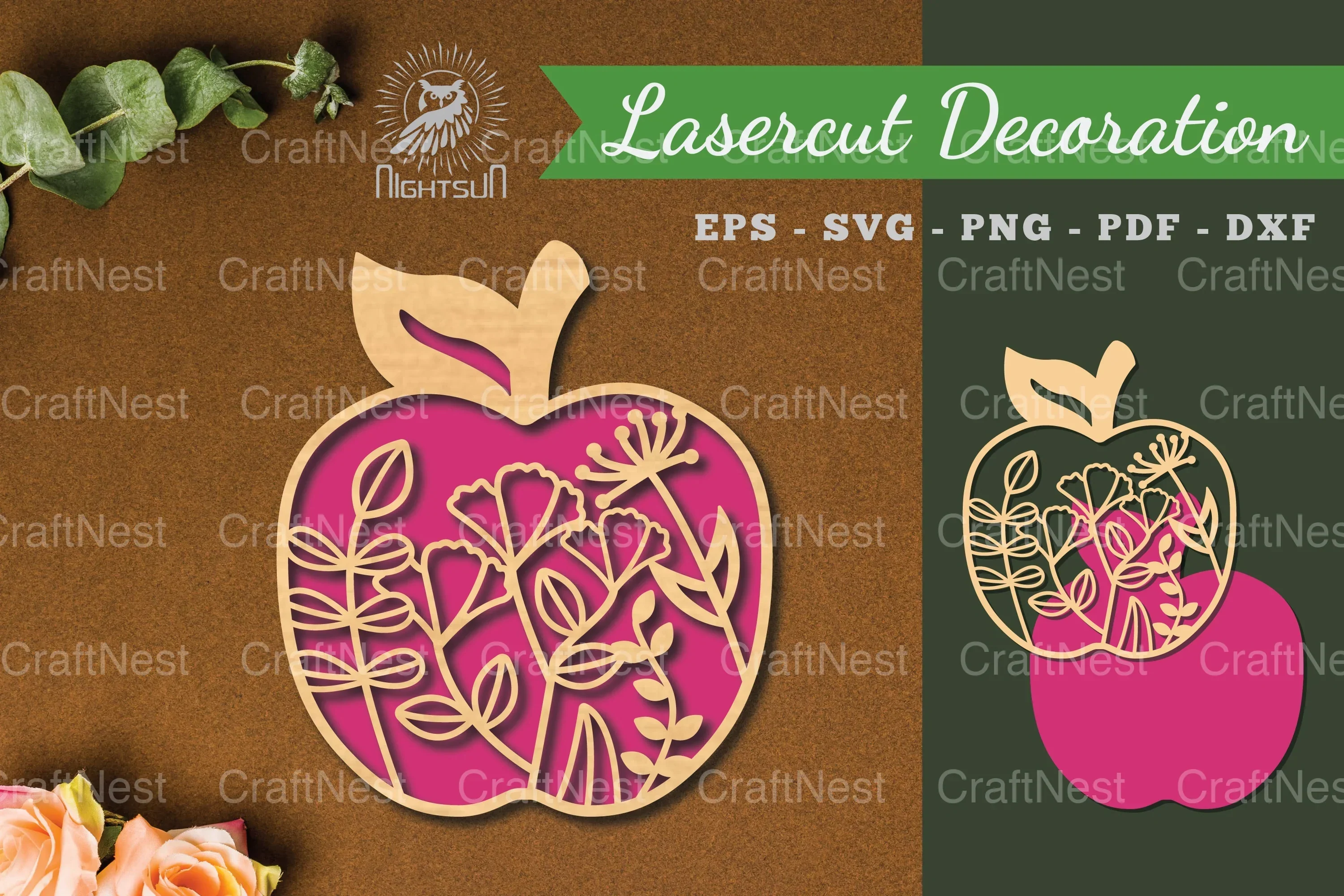 Floral Apple Laser Cut Decoration Clipart Bundle