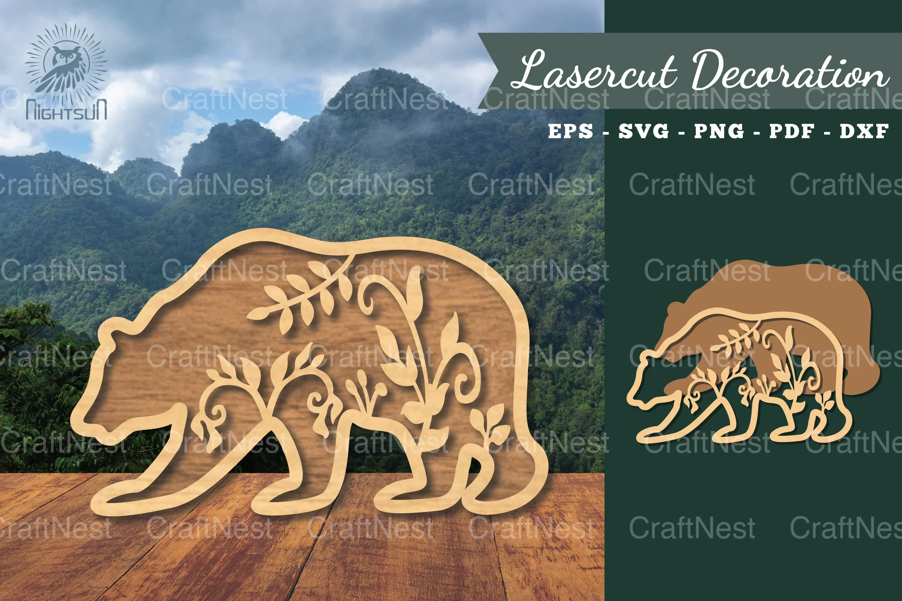 Floral Bear Laser Cut Decoration Clipart Bundle