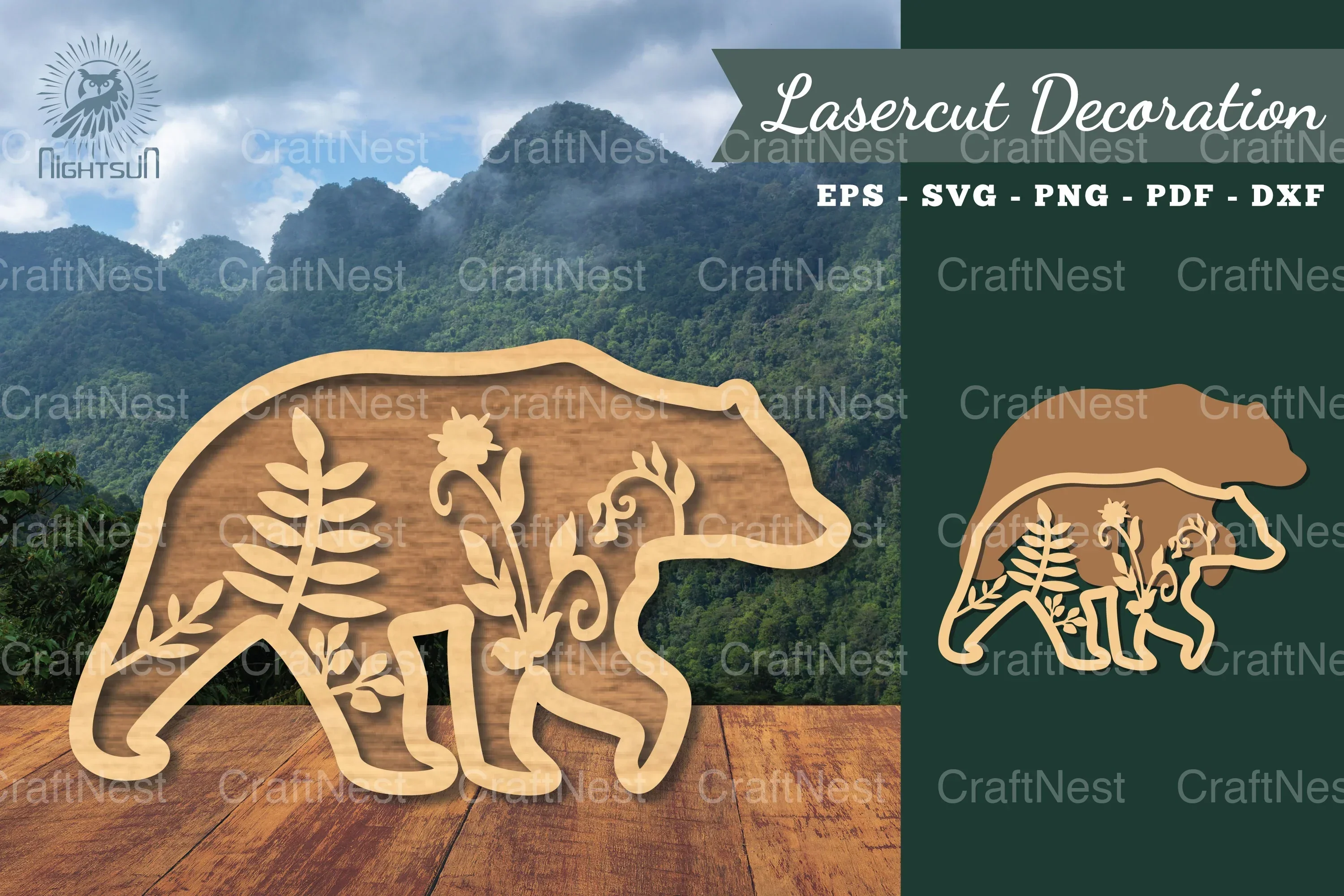 Floral Bear Laser Cut Decoration Clipart Bundle