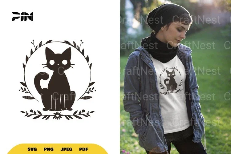 Floral Black Cat Halloween SVG Bundle