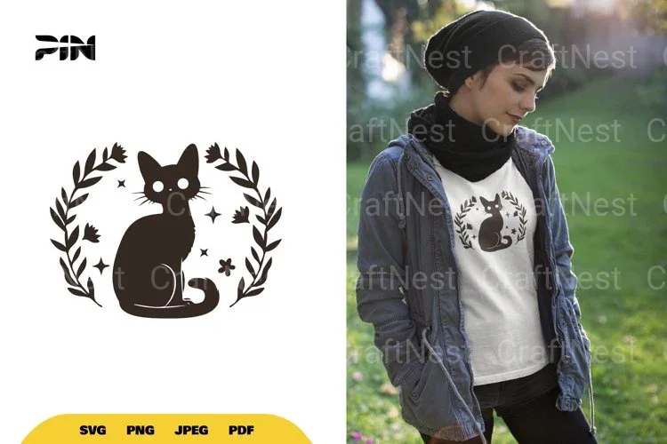 Floral Black Cat Halloween SVG Bundle