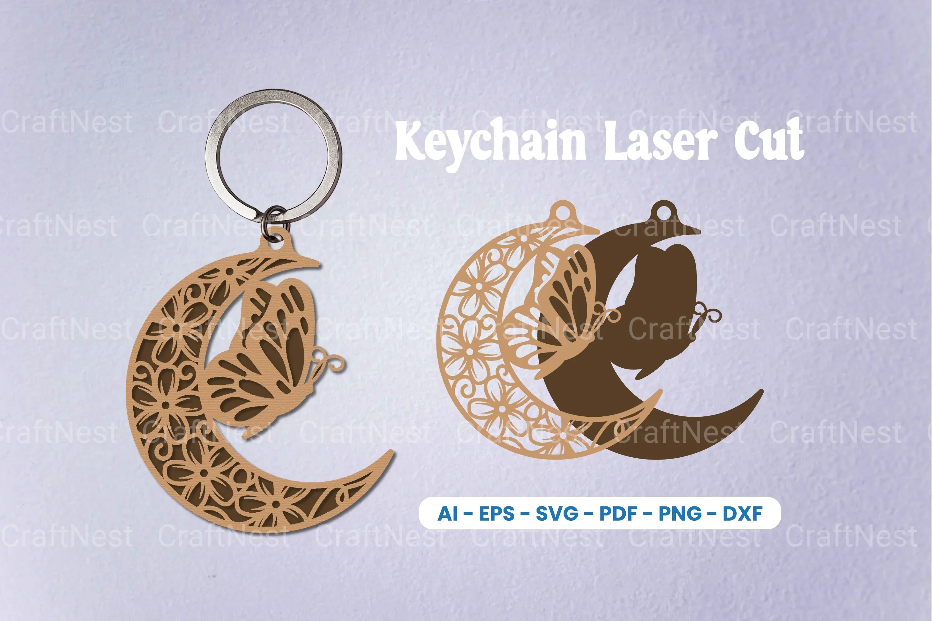 Floral Butterfly Moon Keychain SVG Bundle