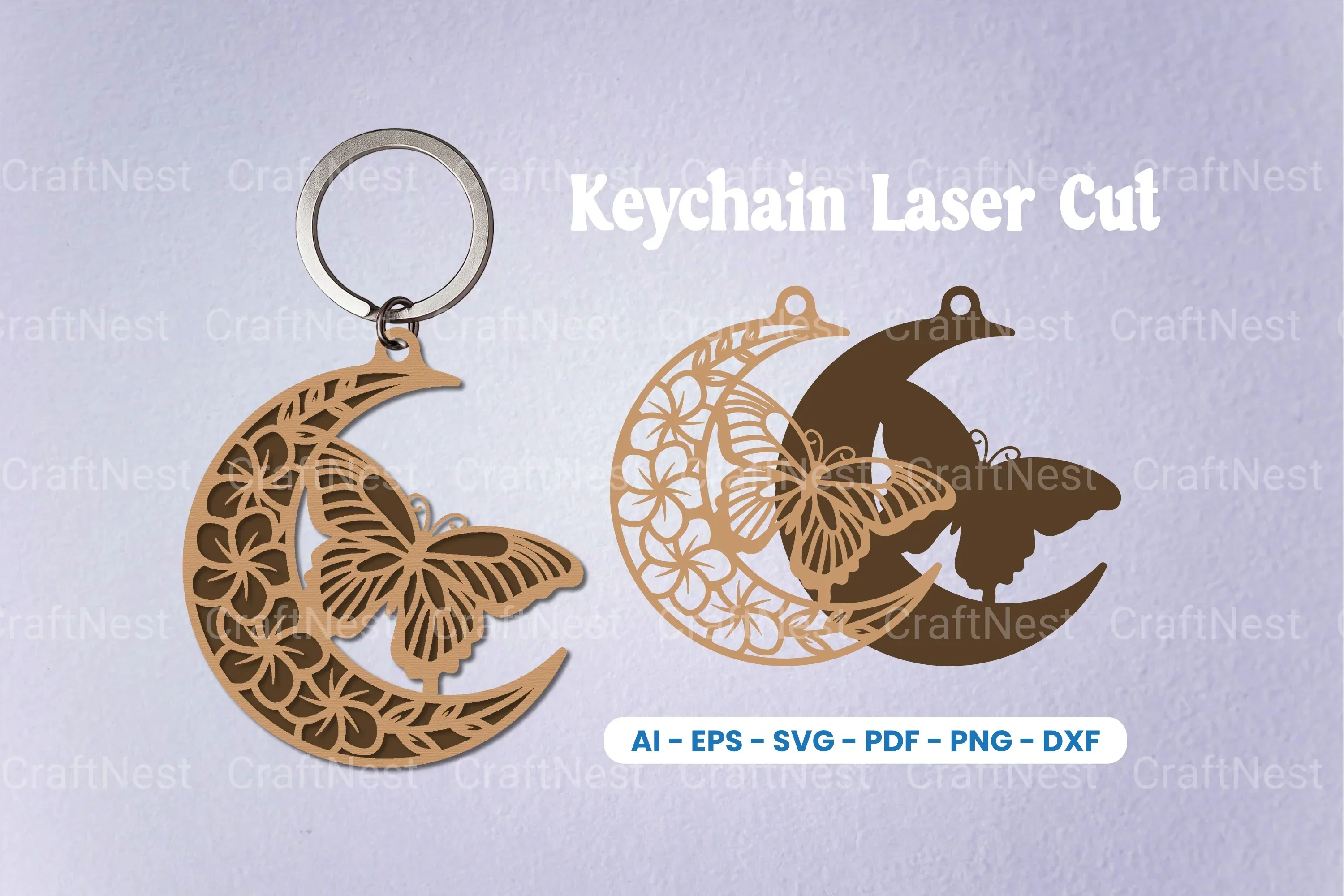Floral Butterfly Moon Keychain SVG Bundle