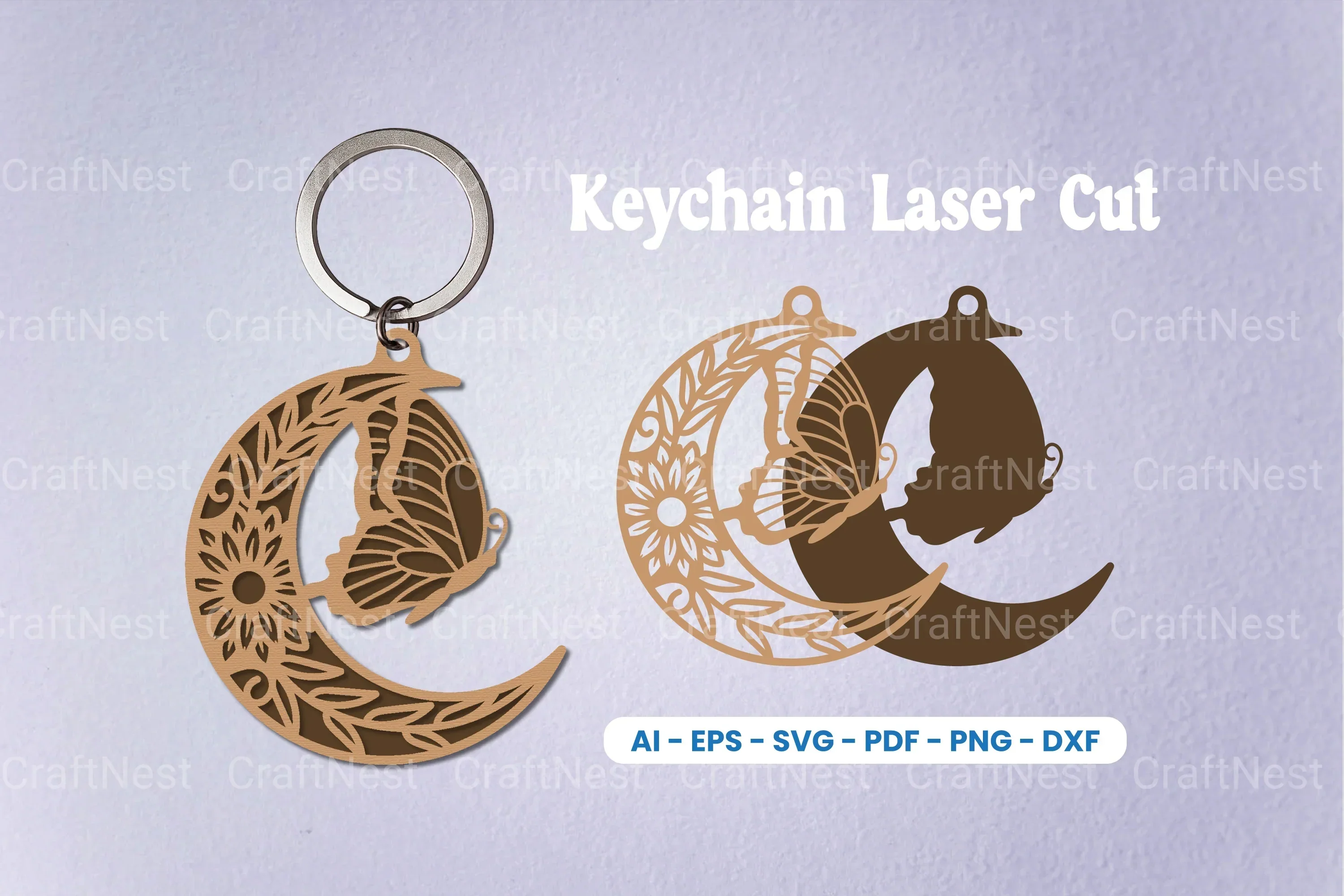 Floral Butterfly Moon Keychain SVG Bundle