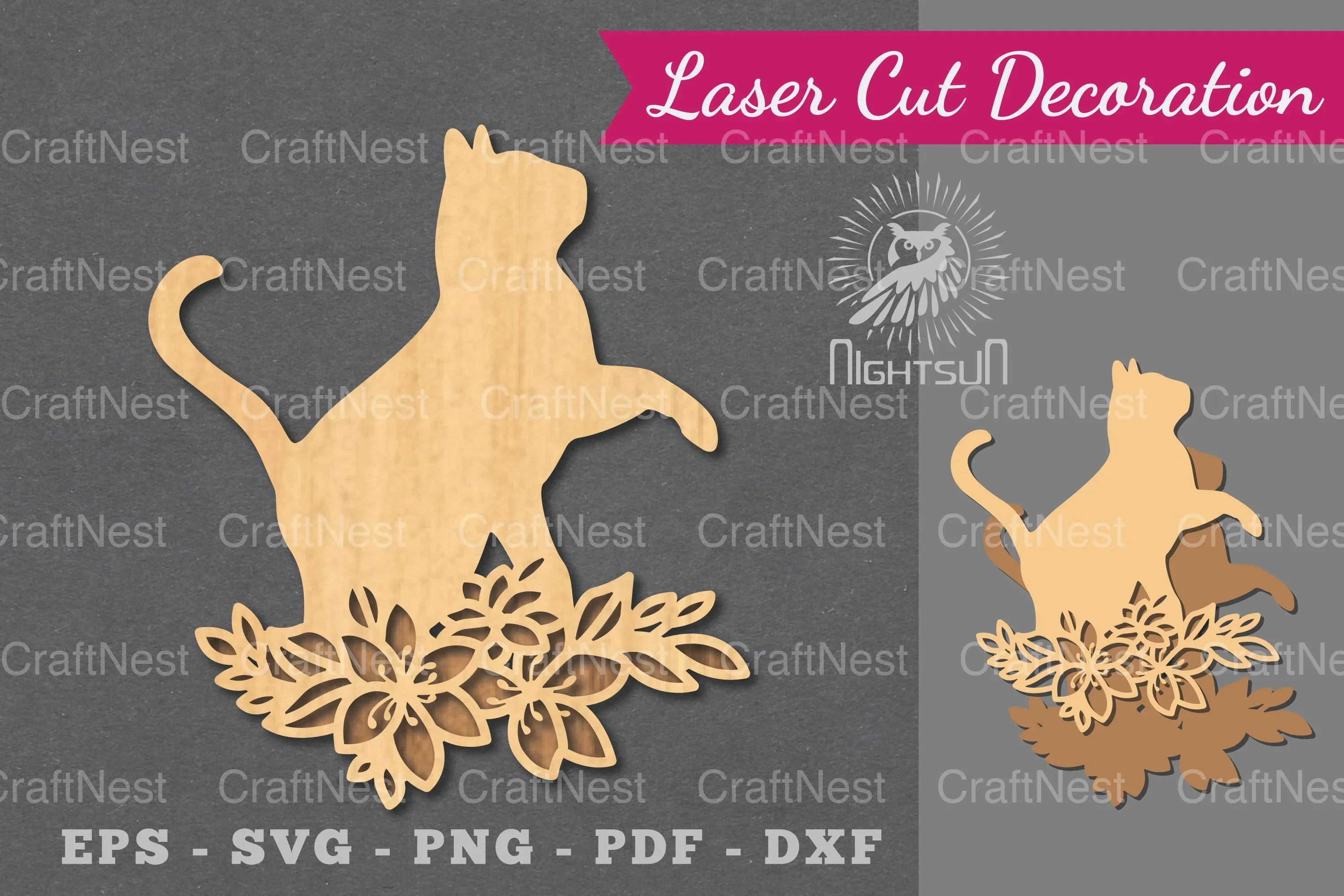 Floral Cat Laser Cut Decoration Clipart Bundle
