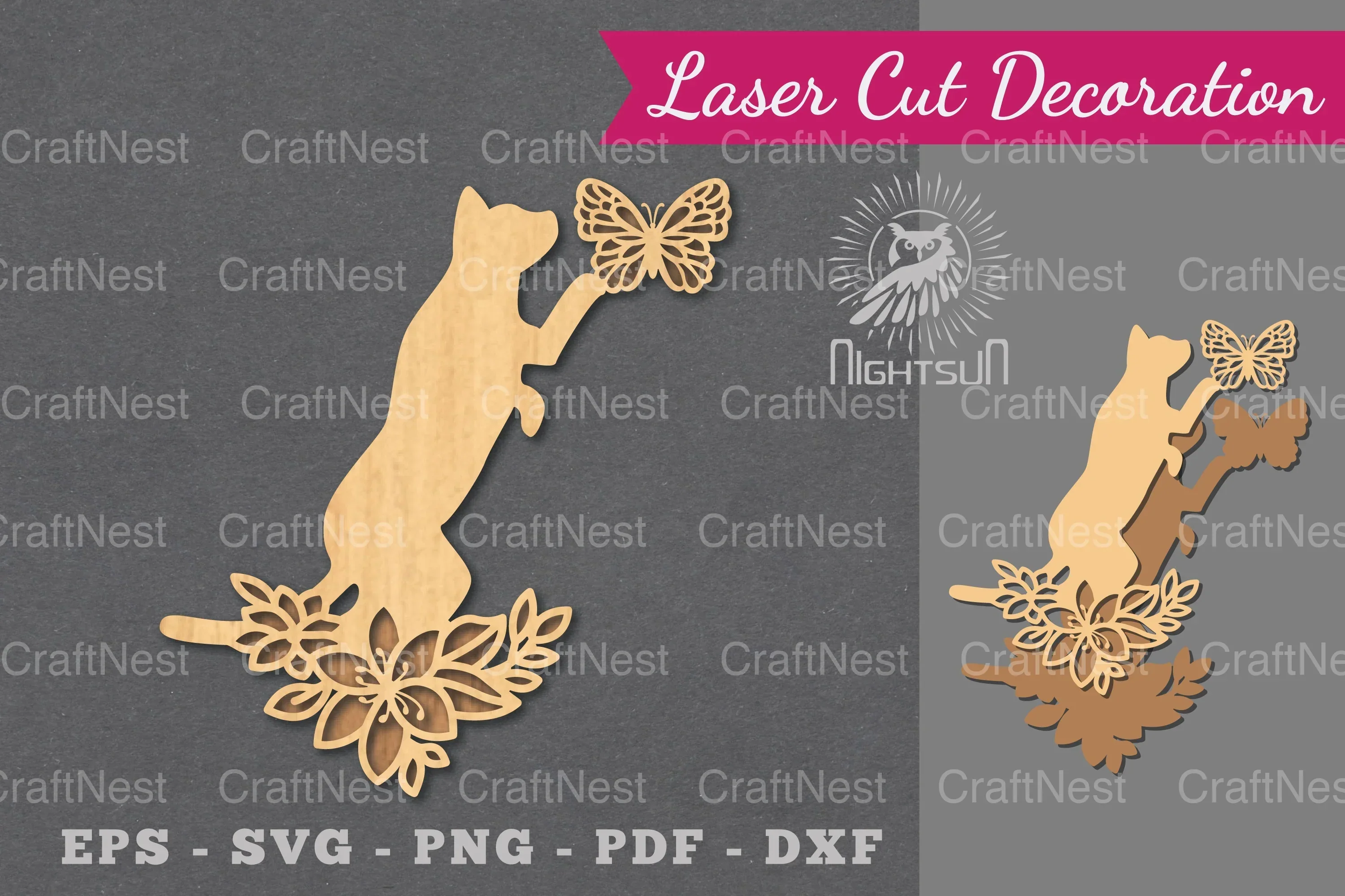 Floral Cat Laser Cut Decoration Clipart Bundle