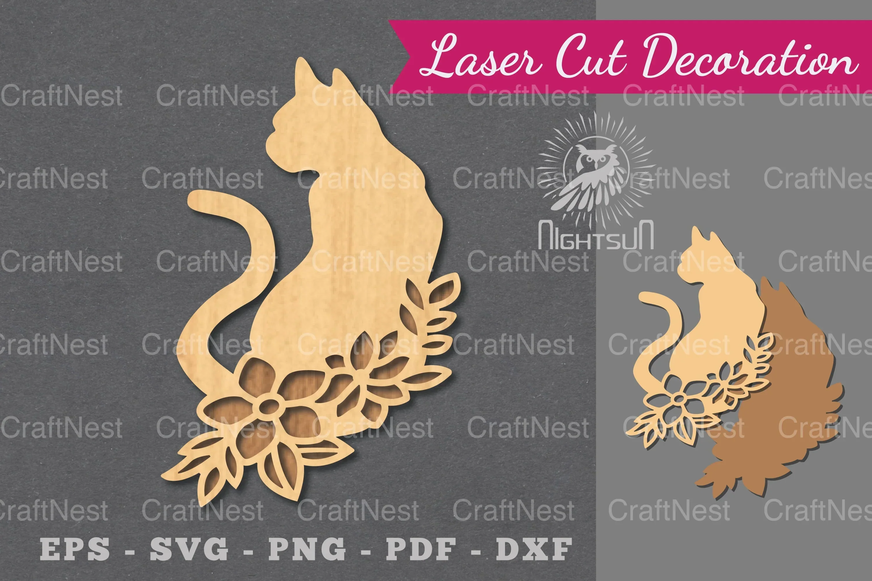 Floral Cat Laser Cut Decoration Clipart Bundle