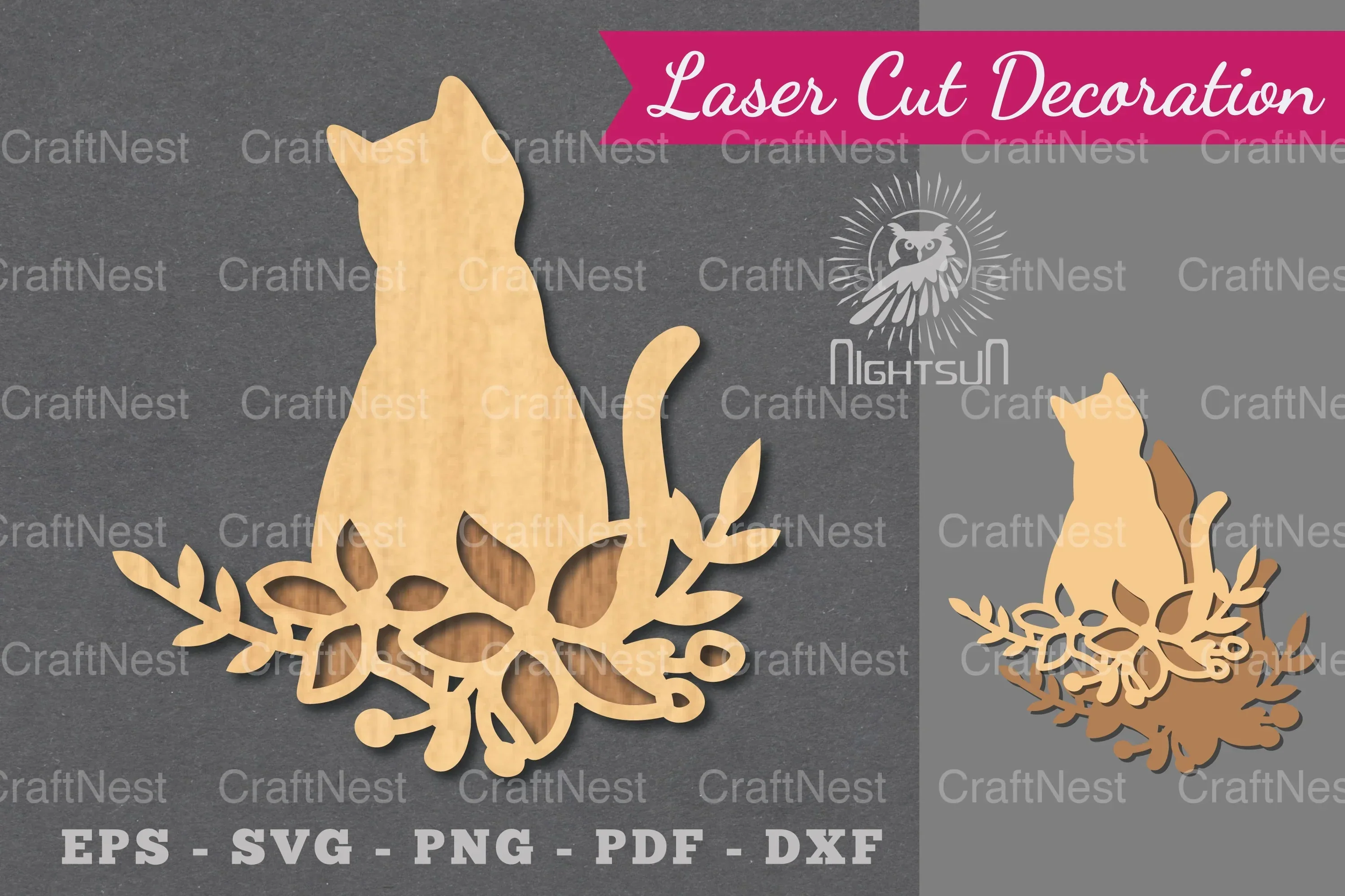 Floral Cat Laser Cut Decoration Clipart Bundle