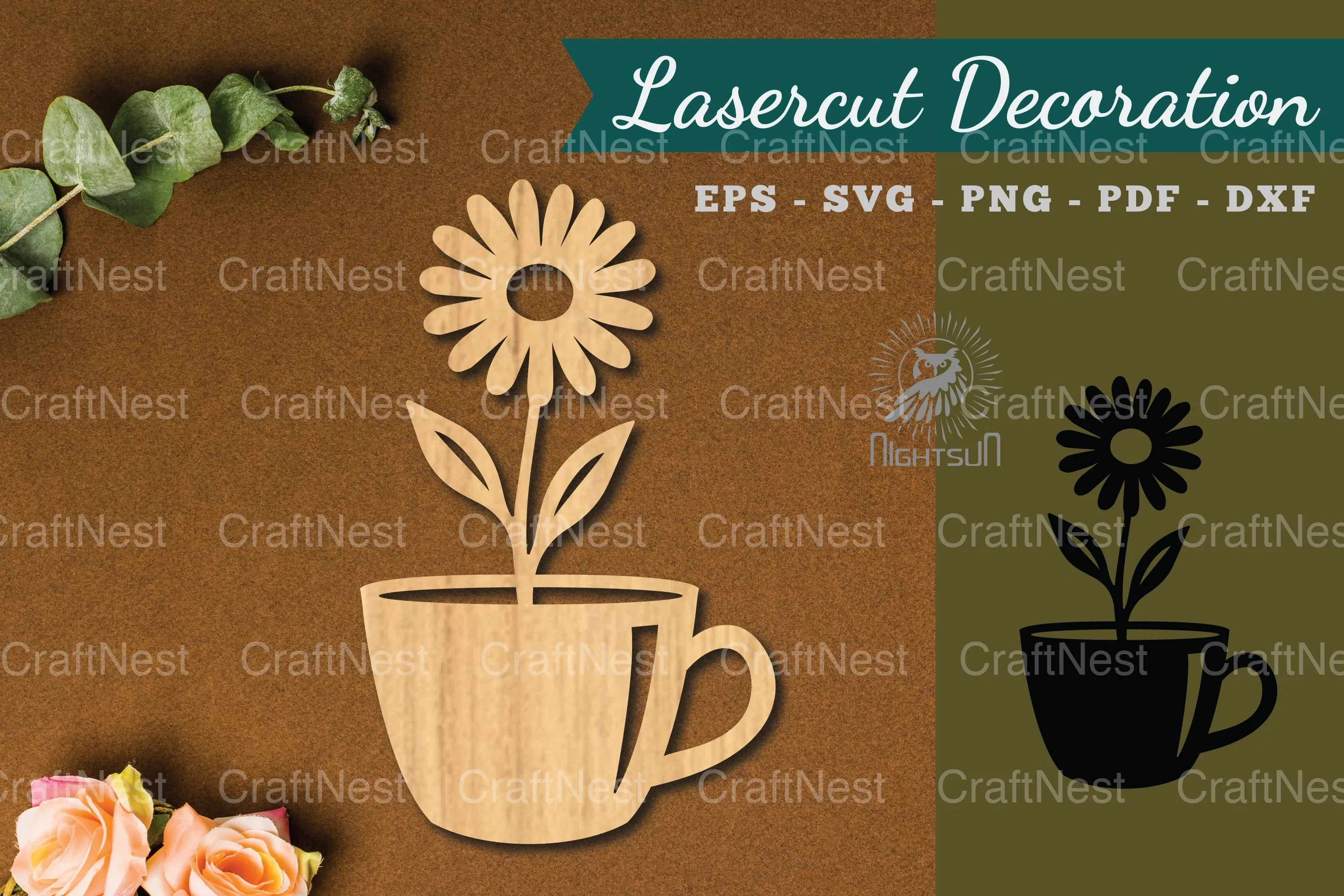 Floral Cup Laser Cut Decoration Clipart Bundle