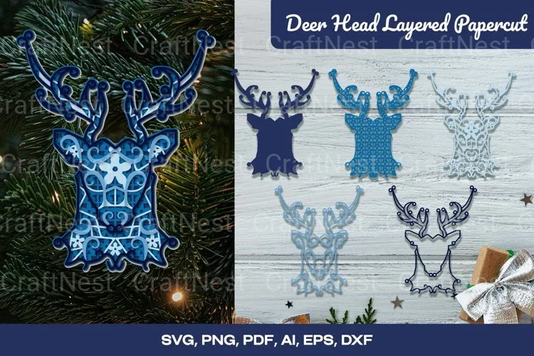 Floral Deer Head 3D Layered SVG Bundle
