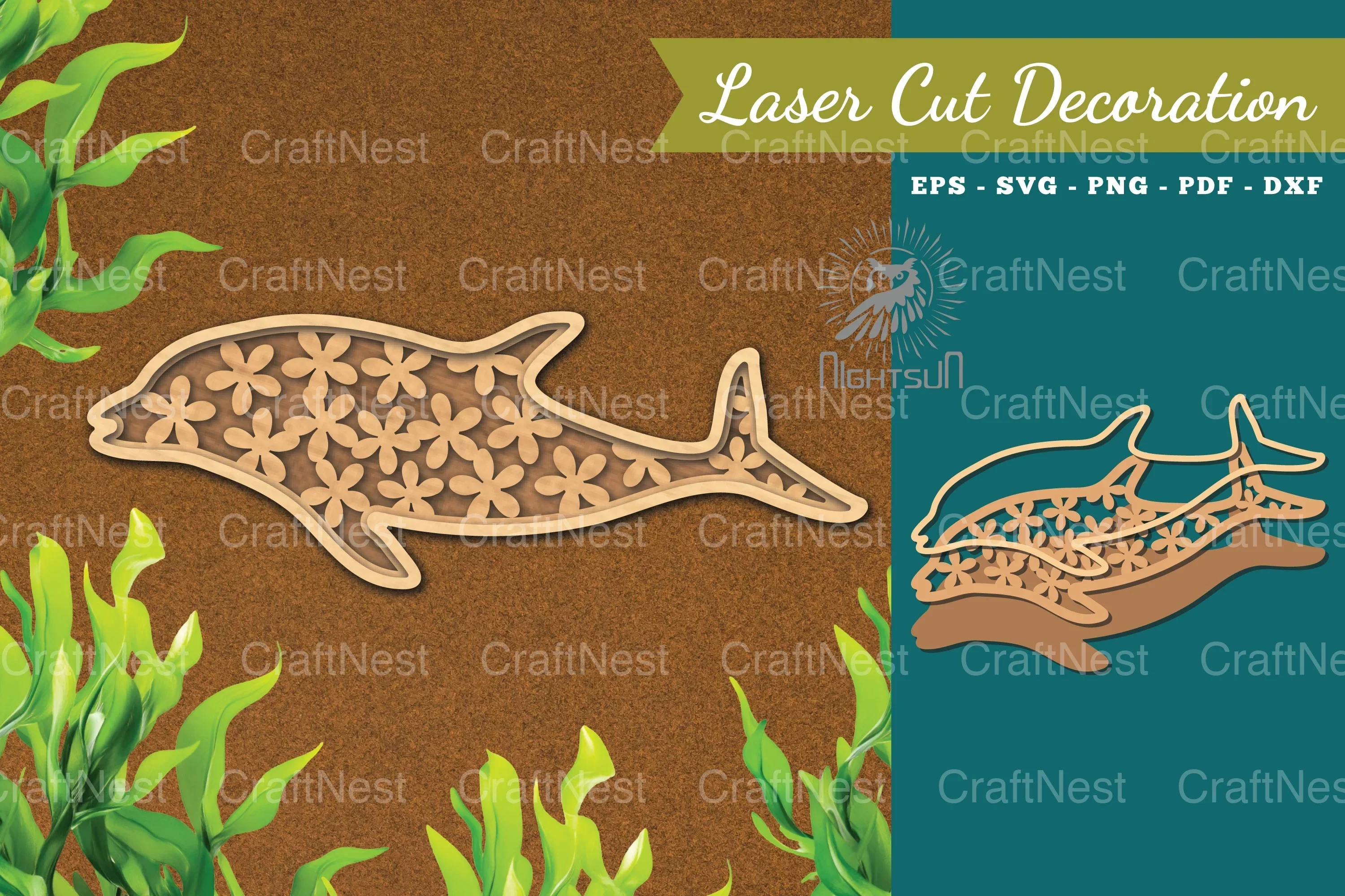 Floral Dolphin Laser Cut Decoration Clipart Bundle