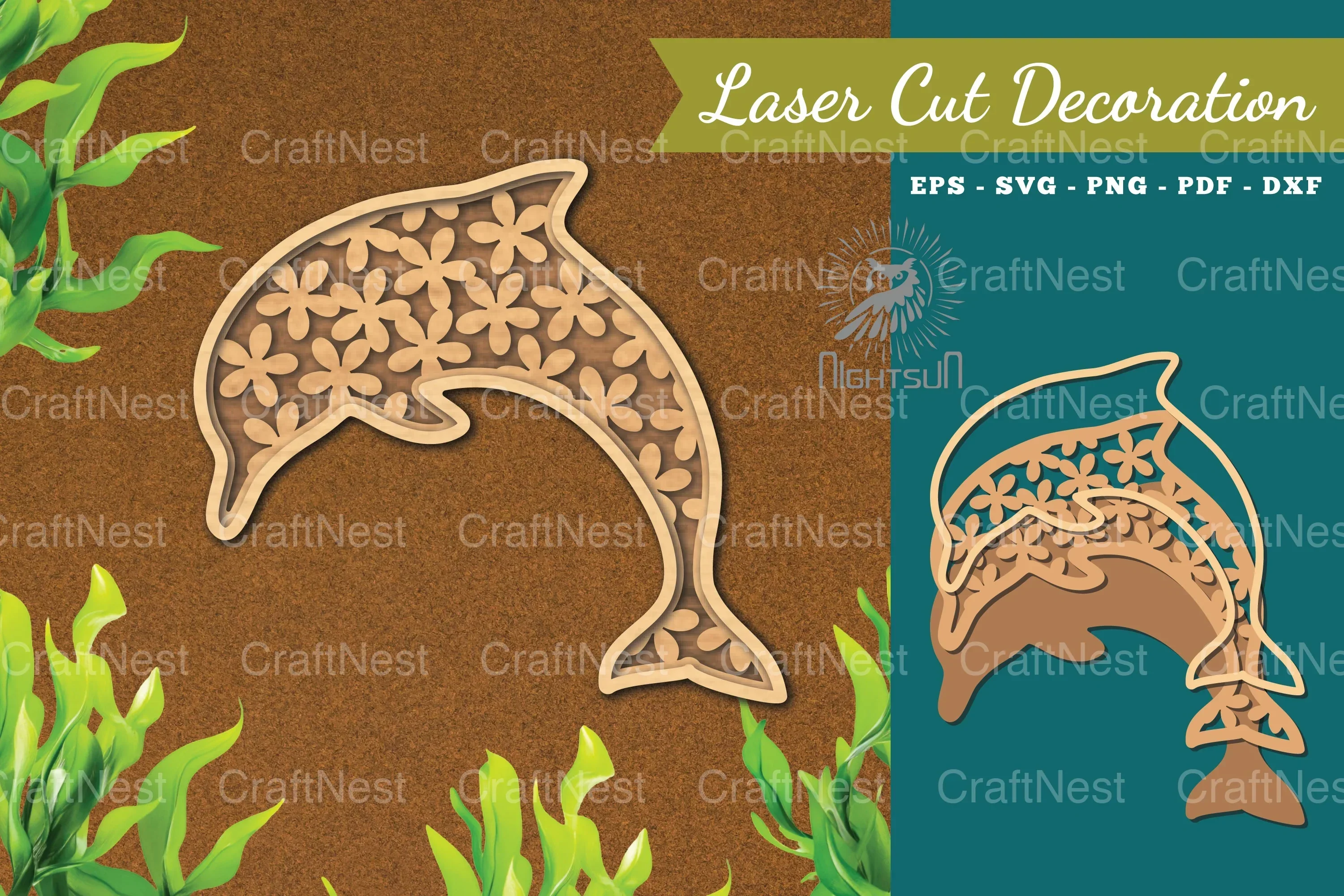 Floral Dolphin Laser Cut Decoration Clipart Bundle