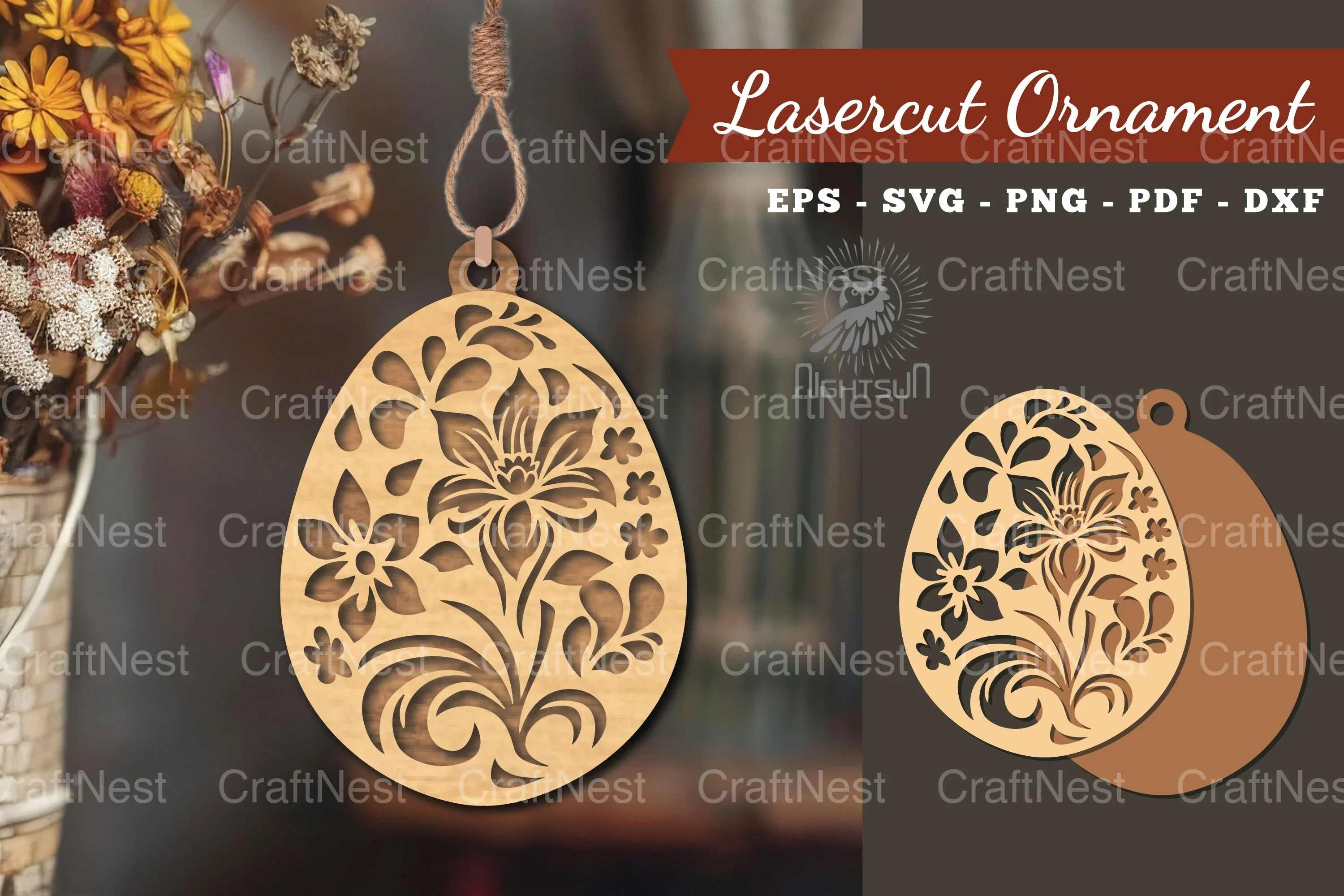 Floral Egg Laser Cut Ornament Clipart Bundle