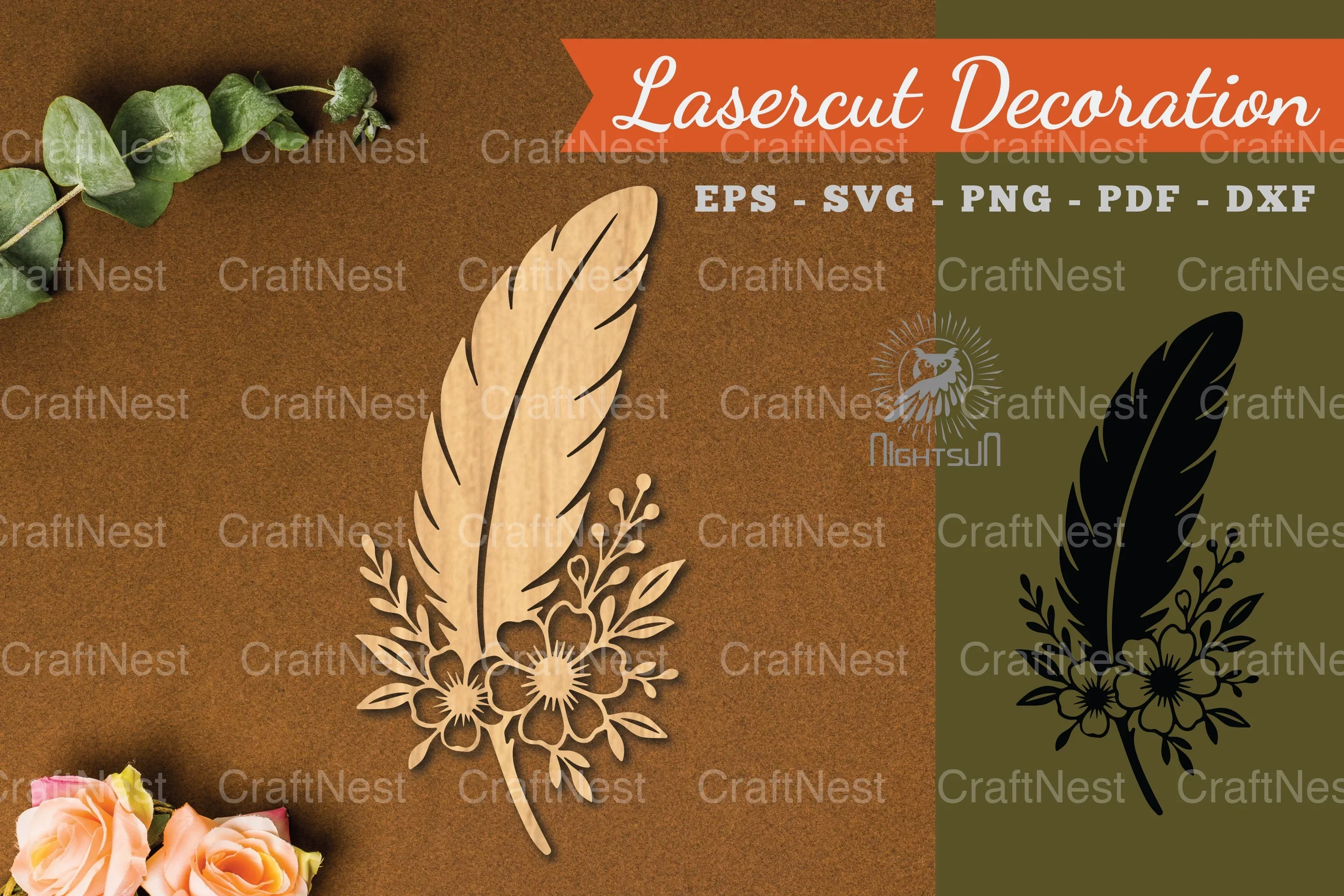 Floral Feather Lasercut Decoration Clipart Bundle