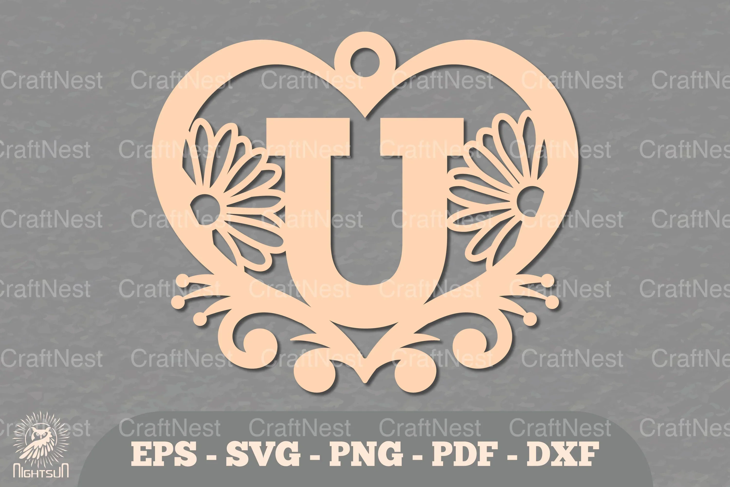 Floral Heart Alphabet Ornament Letter U Clipart Bundle