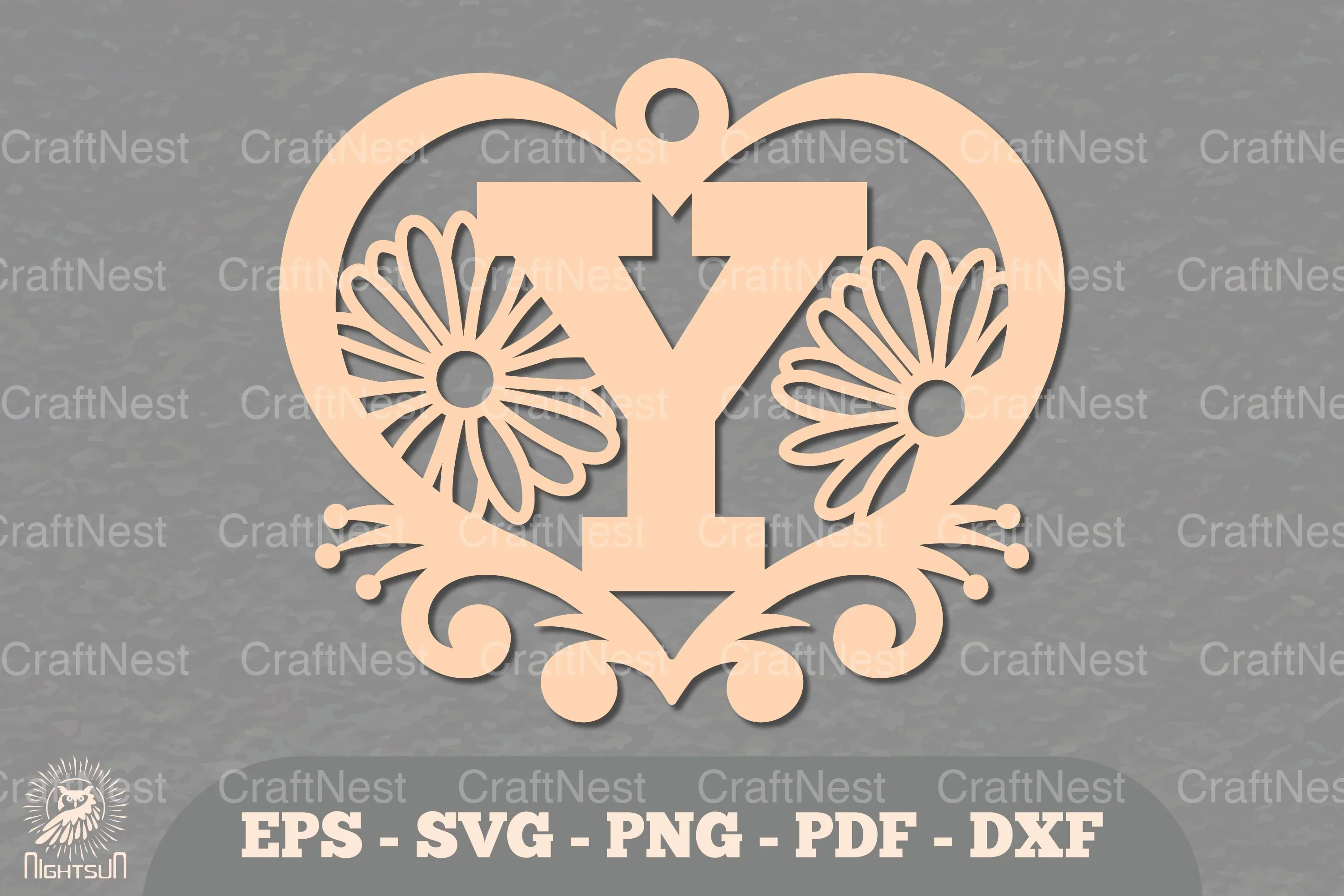 Floral Heart Alphabet Ornament Letter Y Clipart Bundle